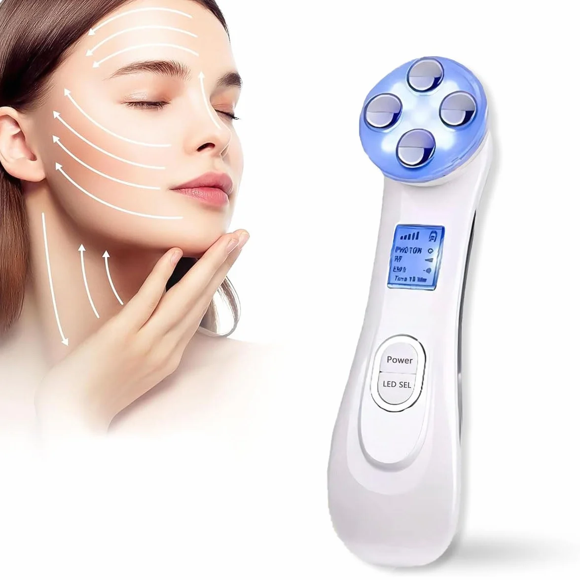 Facial Aparato Radiofrecuencia, Aparato Facial Ultrasonido, Frío Calor Roja y Azul para Antiarrugas, Limpieza Profunda, Rejuvenecimiento, Anti-envejecimiento, Anti-acné, Cuidado Facial