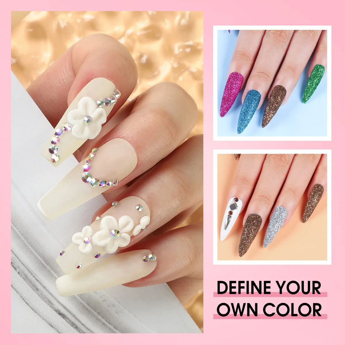 COSCELIA Kit Uñas Acrilicas,Acrilico Para Uñas Profesional Con 120ml Monómero y 3 Colores Acrilico Polvo,36W U-V/LED Lámpara,Adecuado para Principiantes Expertos,8ml Uñas de Gel Top Coat Manicure Set