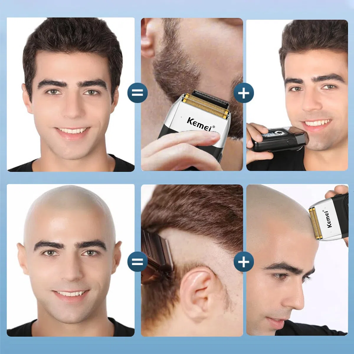 Maquina de Afeitar para Hombre KEMEI, Shaver Barberia Eléctrica con Recortadora, Afeitadora Inalámbrica con Lámina de Titanio y Maleta, KM-2026