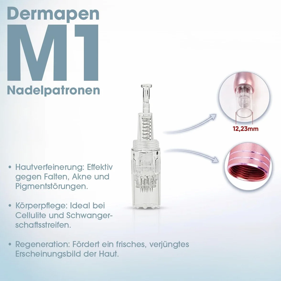 P-Beauty Dermapen M1 Cartuchos de aguja para microneedling – Cartuchos de aguja de repuesto para coche Derma Elektrik Pen M1 – Cierre de rosca WWWELLE – contra arrugas, acné y cicatrices (20 unidades