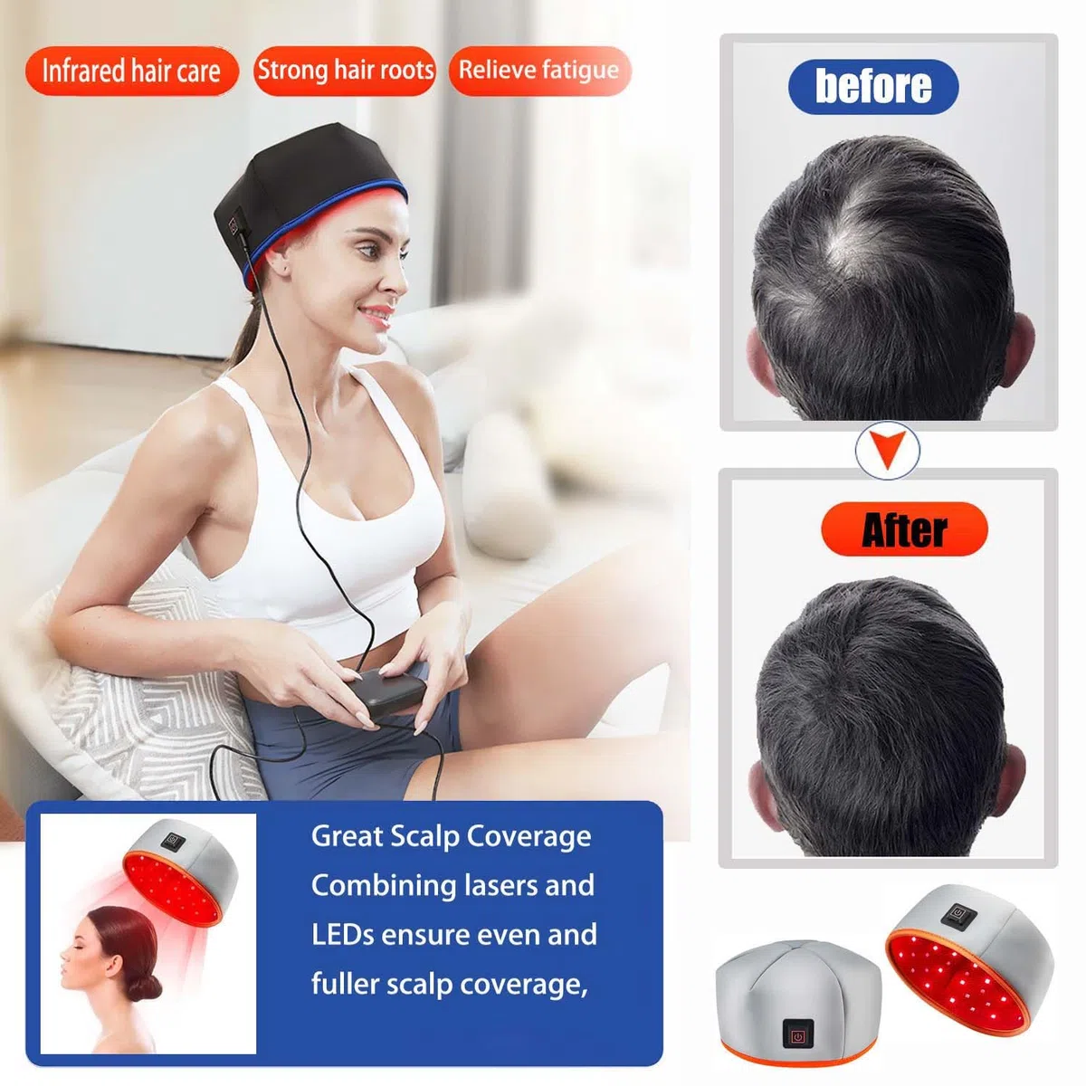 Sistema De Crecimiento Del Cabello Terapia De Luz Roja Tratamiento De Pérdida De Cabello Gorra De Cuidado Del Cabello,Terapia de luz infrarroja for Adelgazar el Cabello. (plata)