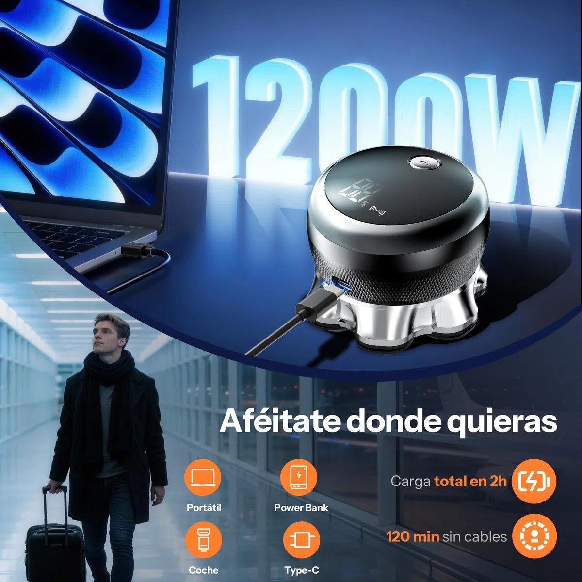 Afeitadora Cabeza Hombre, 7D Maquina Afeitar con 2 Velocidades Ajustables, Magnéticos Maquinilla Afeitadora electrica hombre en Seco y Húmedo con Pantalla LED