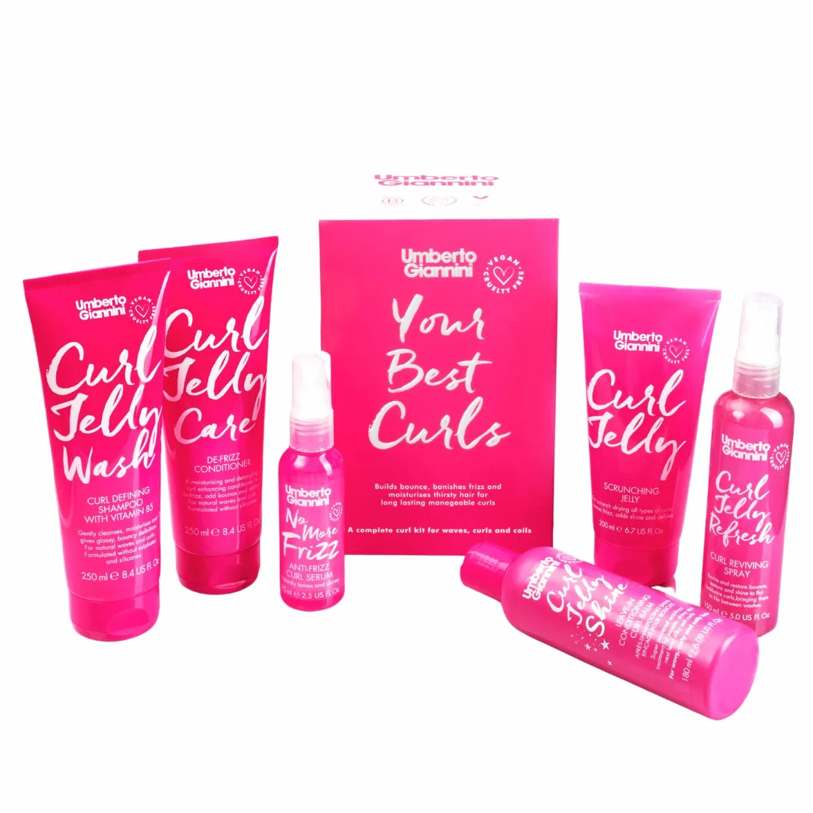 Umberto Giannini Your Best Curls - Juego de regalo de gelatina para rizos y peinados, vegano y libre de crueldad animal para desencrespar y brillar para ondas, rizos y bobinas (caja de regalo, juego