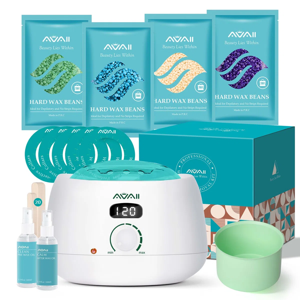 Kit de Depilación Profesional - Calentador de Cera Con 400g de Cuentas, 20 Anillos - Para Cara, Axilas, Piernas, Bikini y Cuerpo Completo