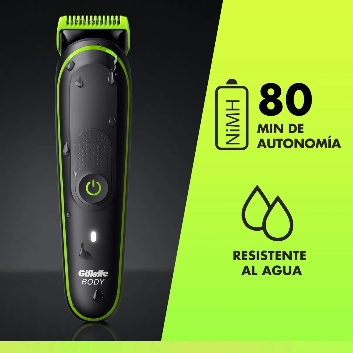 GilletteLabs i3 Body + Intimate Afeitadora Corporal Masculina con 3 Peines, Negro/Verde - Depiladora Corporal Hombre Impermeable, Tecnología Skinfirst, 80 min de Uso, Rasura el Cuerpo Y Zona íntima