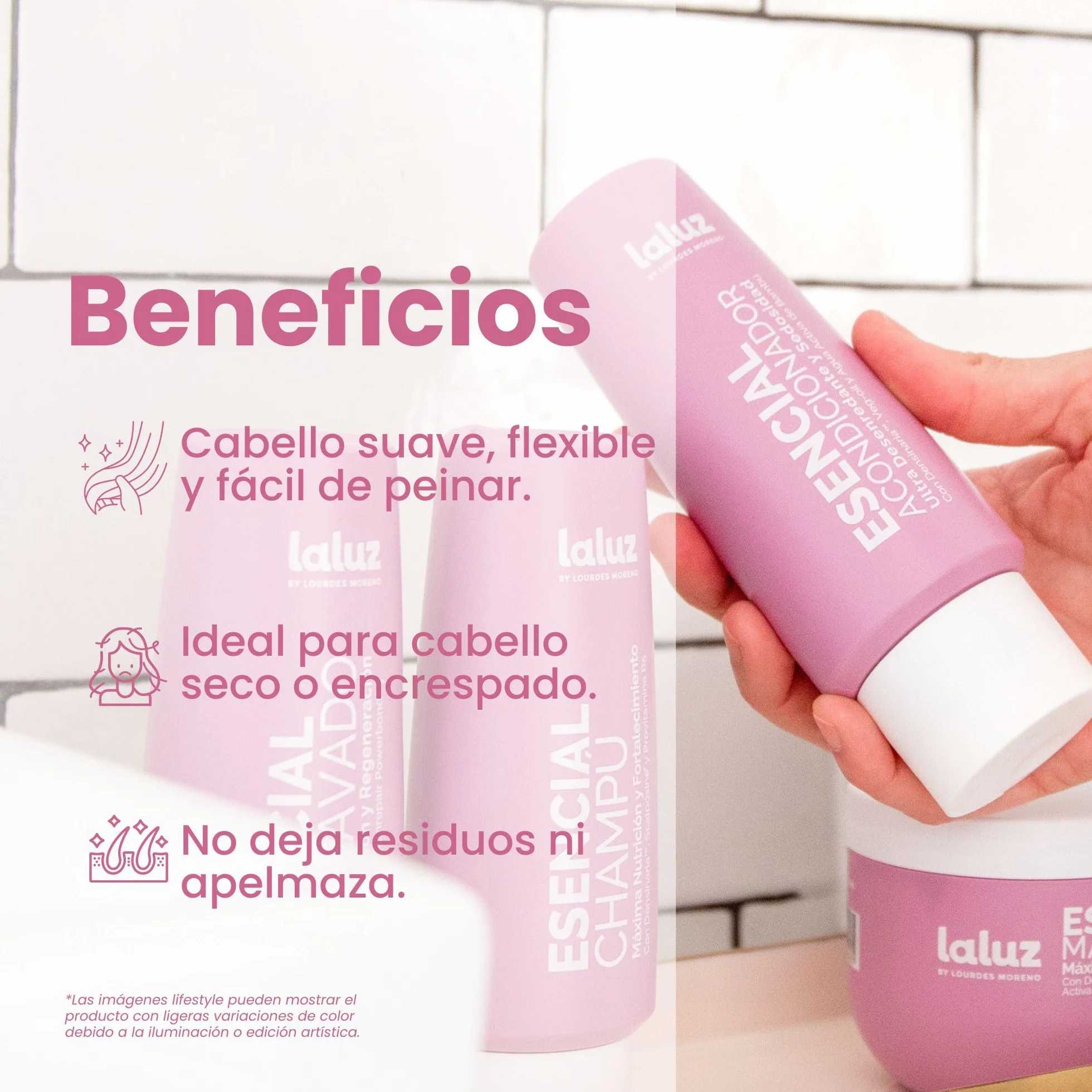 LaLuz by Lourdes Moreno | Esencial Acondicionador Capilar Diario | Desenreda, Hidrata y Aporta Elasticidad Sin Aplastar | Con Densinaria y Agua de Bambú | Cabello Suave, Suelto y Manejable | 250 ml