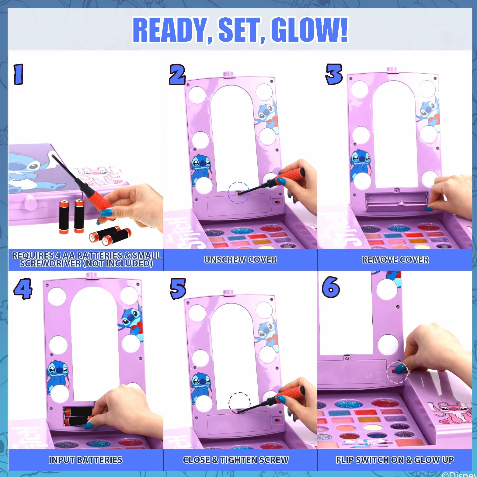 Stitch Set Maquillaje con Espejo Luminoso Gloss y Esmalte