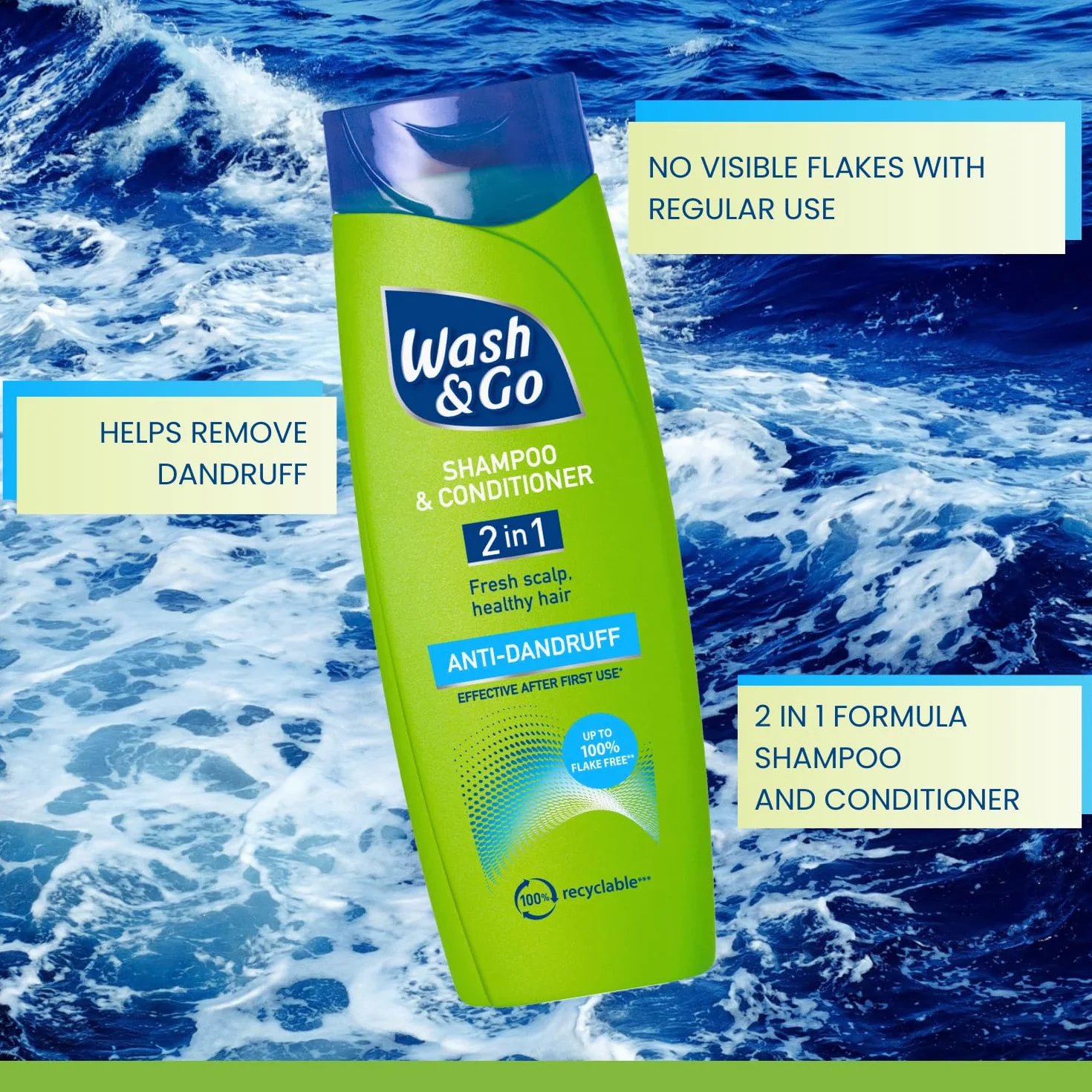 Wash & Go 2 en 1 Champú y Acondicionador Anticaspa, Paquete de 9