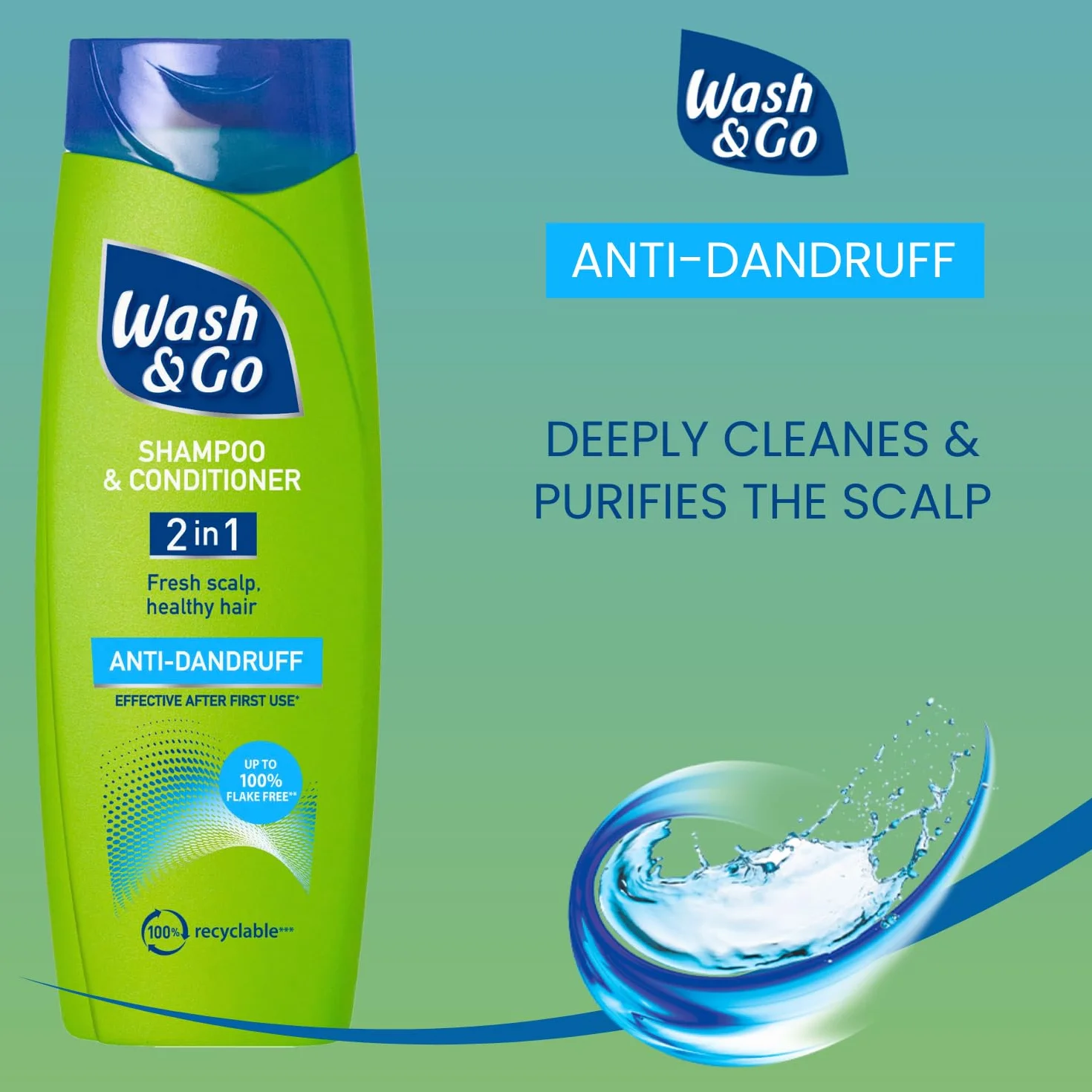Wash & Go 2 en 1 Champú y Acondicionador Anticaspa, Paquete de 9
