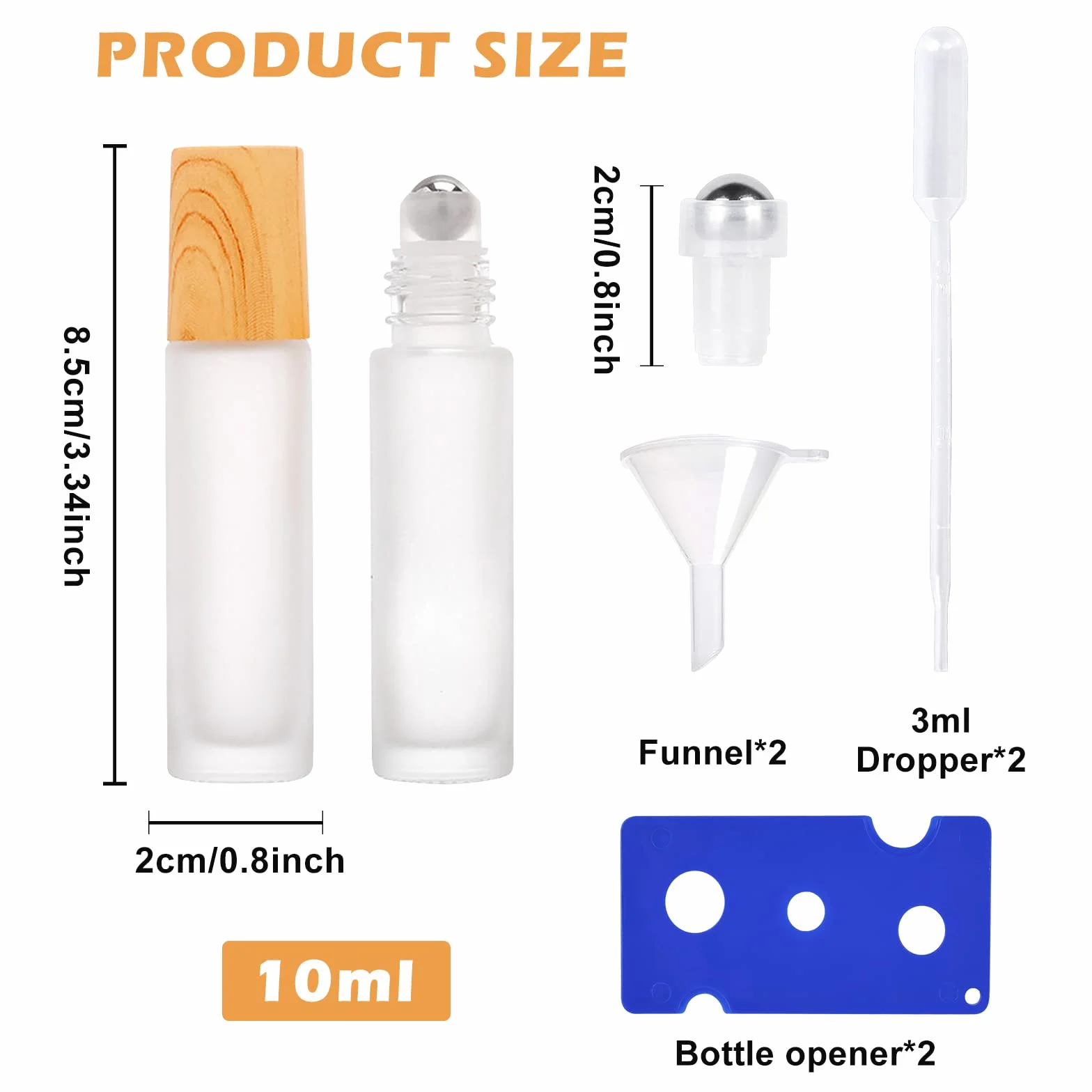 Roll On Aceites Esenciales 10ml, 12 Piezas Rellenables, Botes de Cristal Con Rodillo de Acero Inoxidable Para Aceites Esenciales y Perfumes
