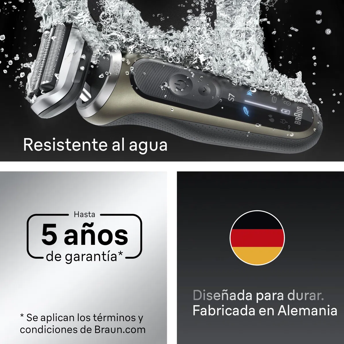 Braun Series 7 Afeitadora Eléctrica Hombre, 72-C7650CC, Oro - Máquina de Afeitar Resistente al Agua, 3 Modos de Afeitado, 60 Min de Uso, Centro de Limpieza, 2 Accesorios de Rasurado Y Estuche de Viaje