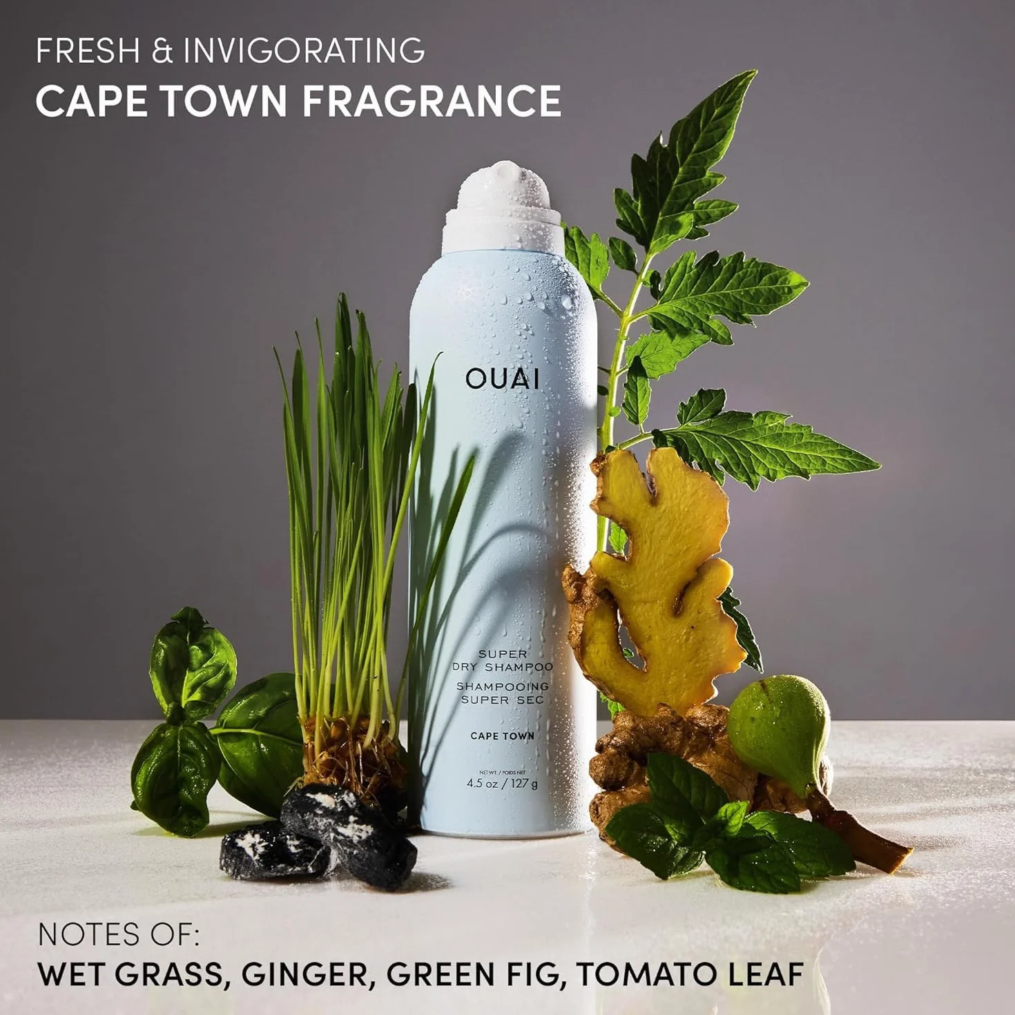 OUAI Super Dry Shampoo - Champú en seco voluminizador - Absorbe grasa, suciedad y sudor - Se integra en el cabello sin residuos y con un aroma duradero - Cape Town (127g)