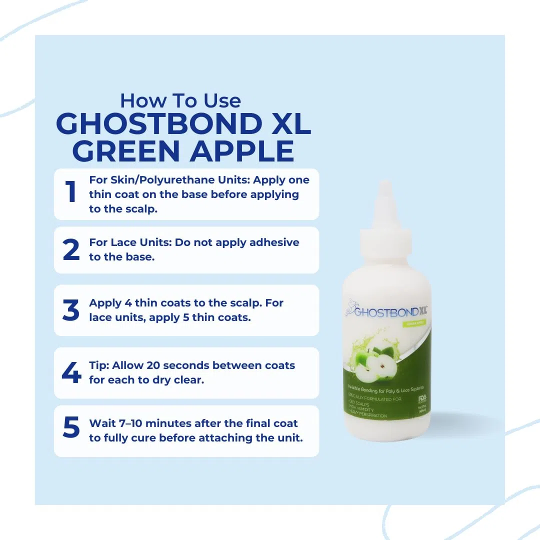 Professional Hair Labs Ghost Bond - Adhesivo para pelucas, sin productos químicos, XL Manzana 5oz / 147ml