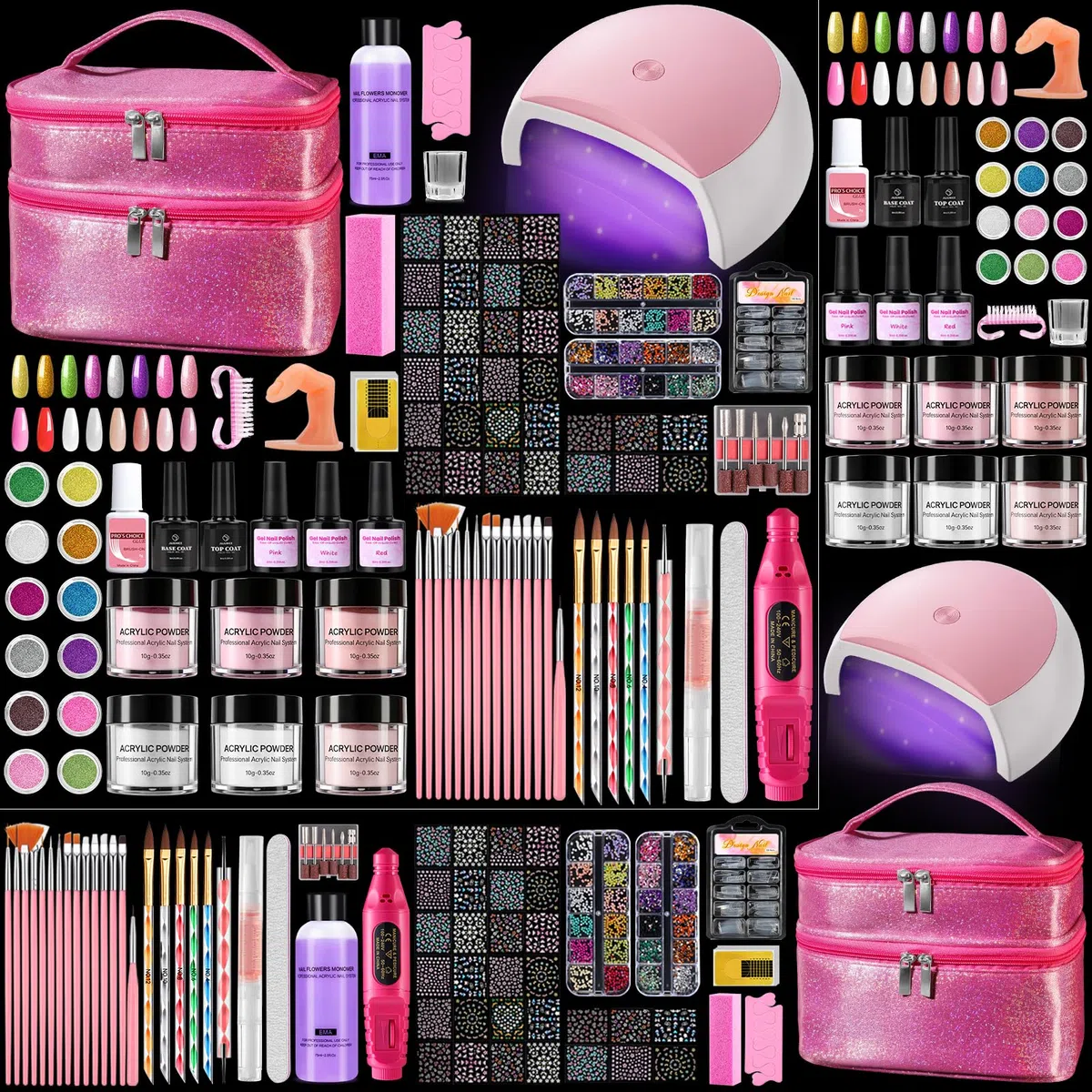 Deciniee Kit De Uñas Acrílicas: Juego Completo Con Polvo Acrílico, Lámpara Uv, Taladro, Puntas Postizas, Esmaltes Semipermanentes Para Uñas, Set De Manicura Ideal Como Regalo Con Bolsa De Almacenaje