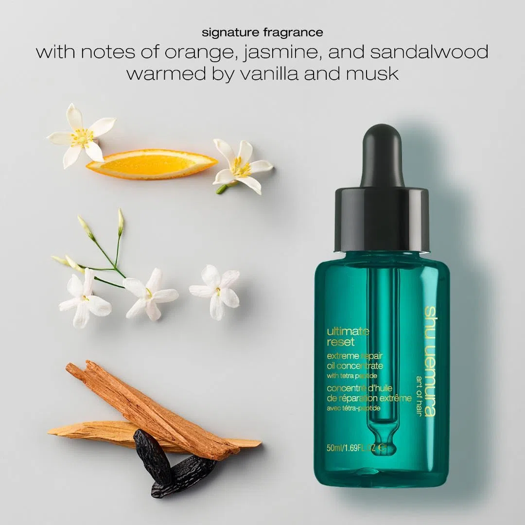 Shu Uemura Art of Hair Ultimate Reset Aceite Concentrado, Tratamiento Capilar para Cabello Seco y Dañado, Antiencrespamiento y Puntas Abiertas, Brillo y Suavidad, Cuidado Capilar para Mujeres, 50 ml