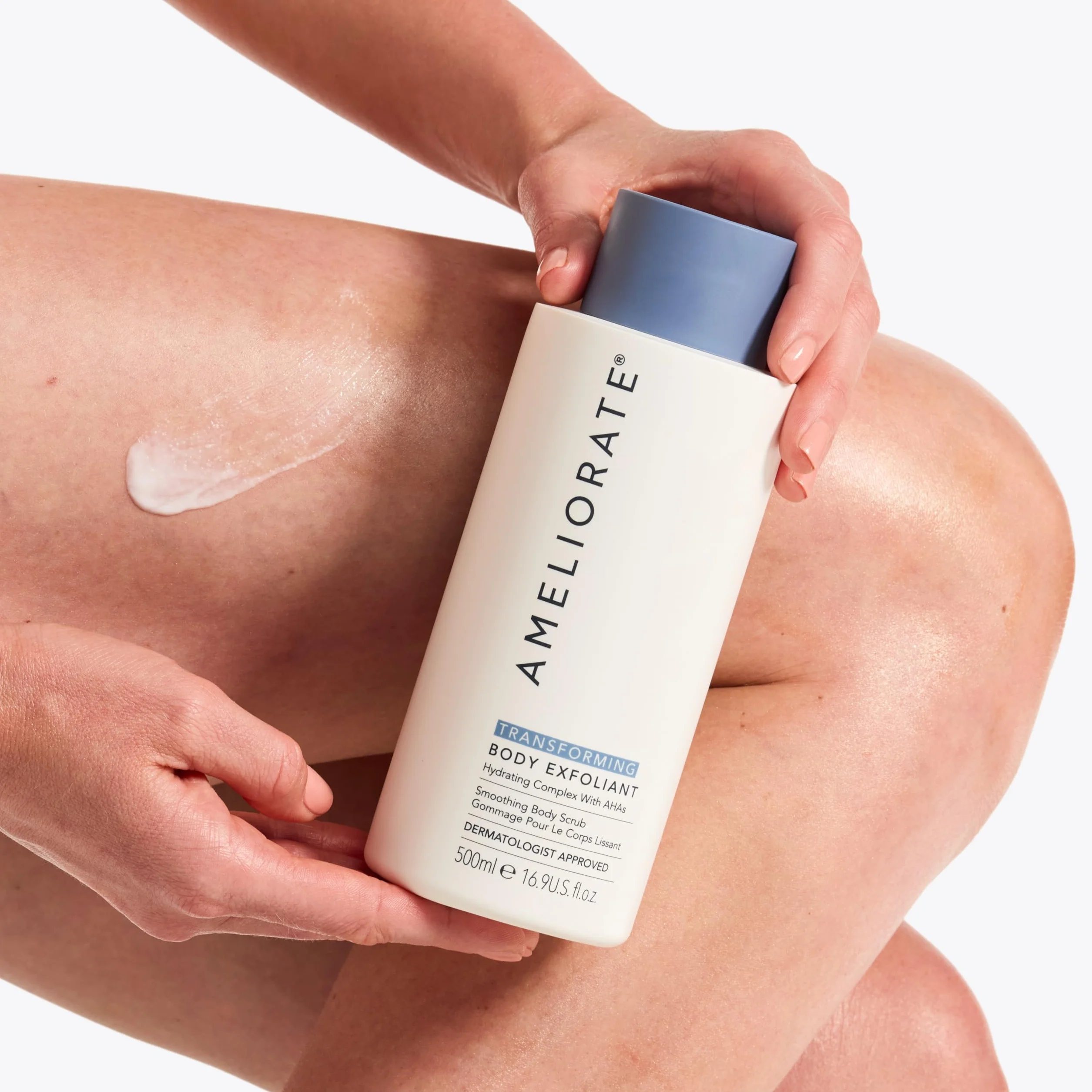 AMELIORATE Transforming Body Exfoliant 500ml for Keratosis Pilaris (KP), Bumpy & Dry Skin | Dual-Action AHA & Bamboo Scrub | Hydrating & Smoothing | Dermatologist Approved