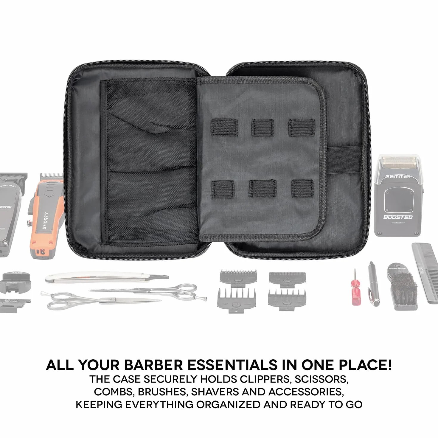 GAMMA+ Maletín Barbería Cortapelos Profesionales | Estuche de Viaje para Clipper, Trimmer y Afeitadoras | Organizador de Herramientas de Barbería | Impermeable | Tamaño Compacto | Rígido