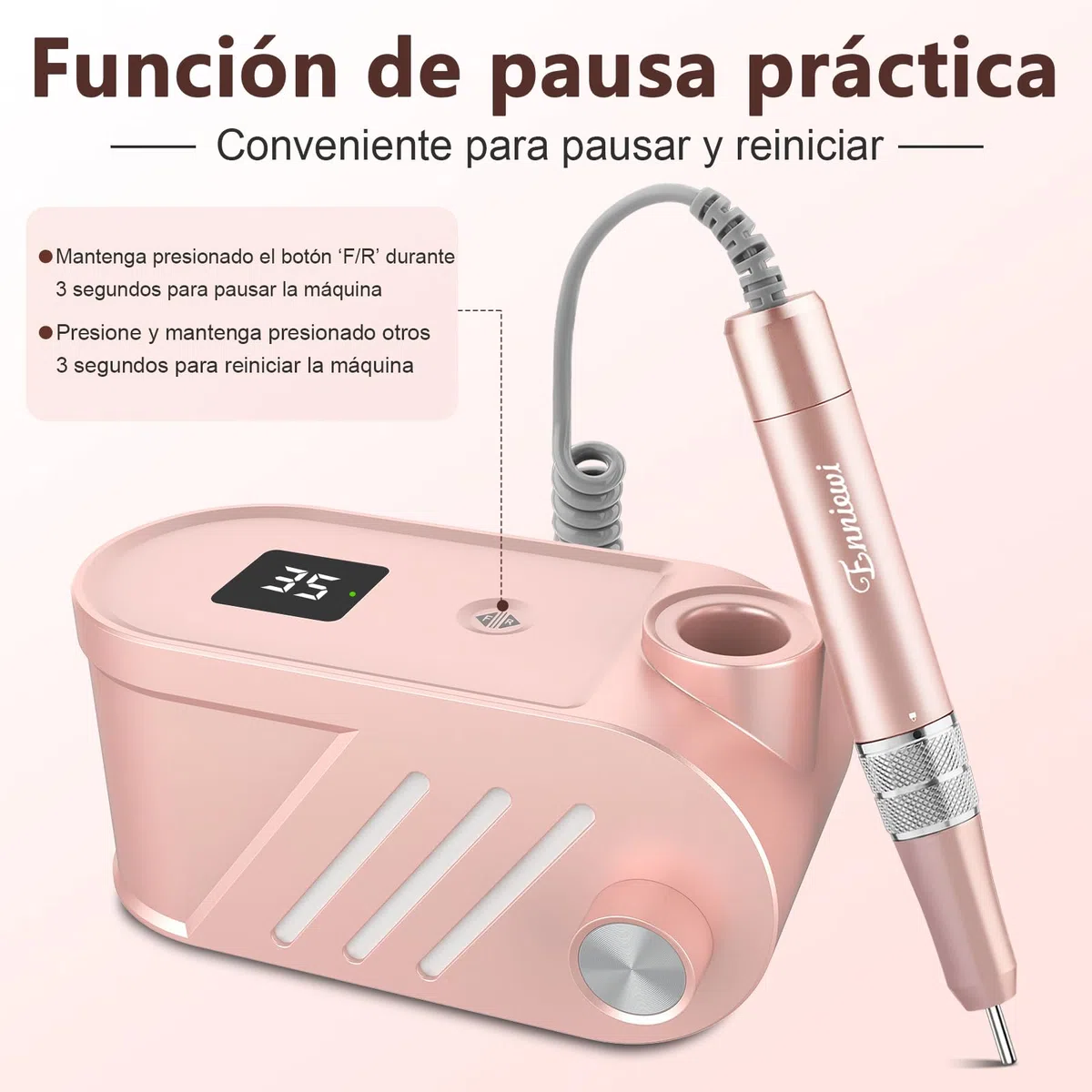 Torno para Uñas Profesional 35000 RPM, Pulidor Uñas, Lima Electrica, Nail Drill, Set Manicura y Pedicura Electrico, Kit 11 Fresas Brocas, LED Tátil, Quitar Acrílico Gel/Esmalte/Callos, Rosas