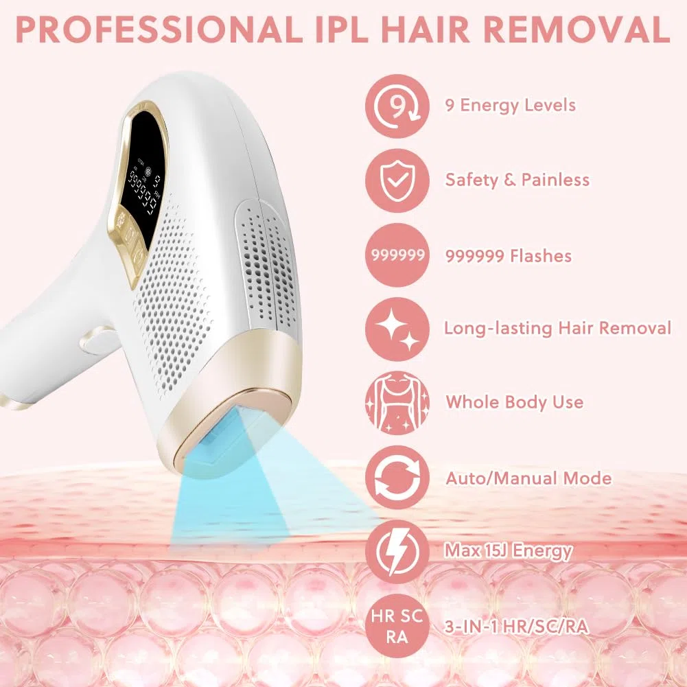 ACWOO 3 en 1 Depiladora Laser con Función de Enfriamiento, IPL Depiladora luz Pulsada Indolora con 9 Ajustes de Nivel de Energía y 3 Funciones-HR/SC/RA, Hombre, Mujer, Cara, Axilas, Piernas, Cuerpo