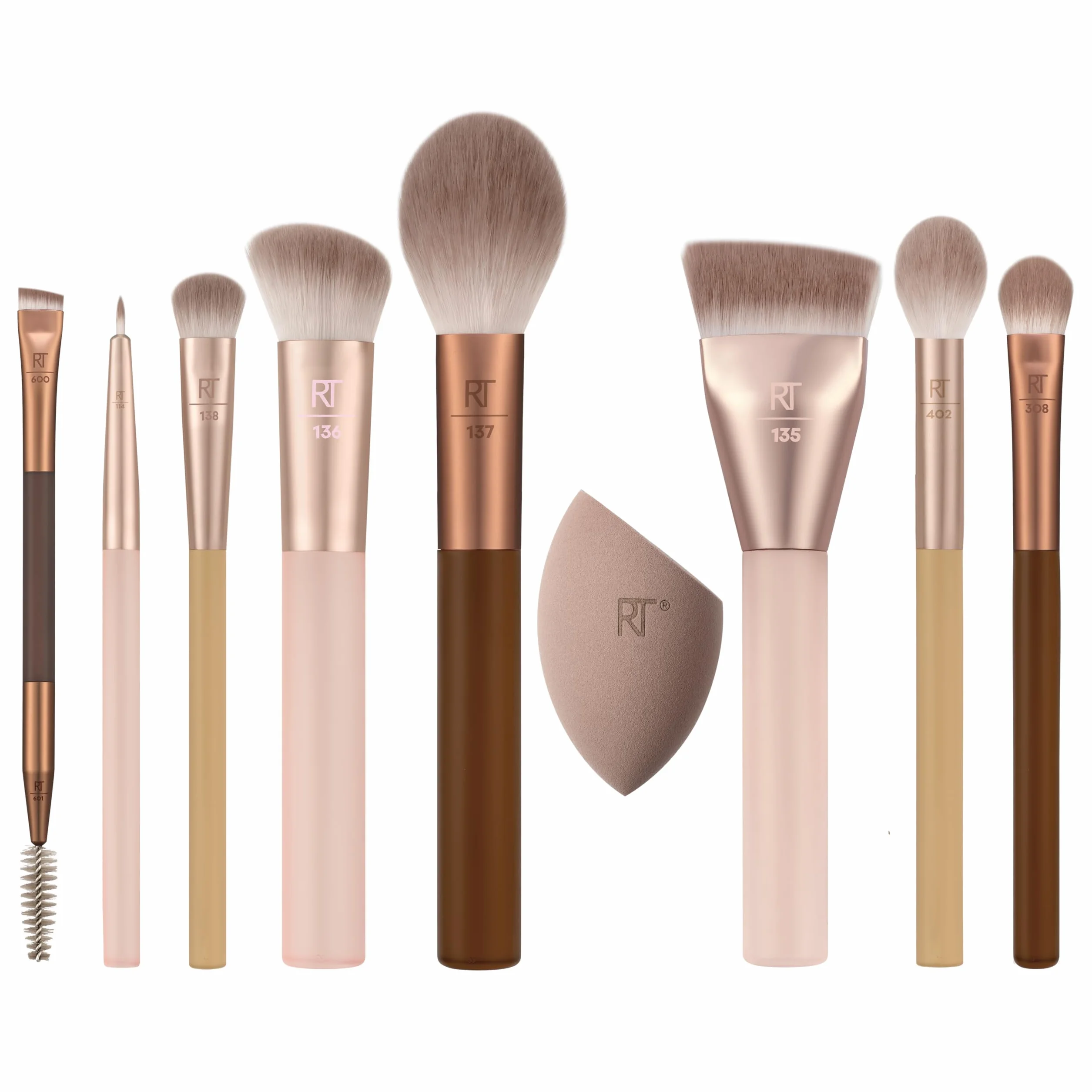 Real Techniques New Nudes 2.0 All Angles Face 10 Piece Set, Face & Eye Makeup Brushes, Includes Makeup Sponge, For Foundation, Concealer, Blush & Eyeshadow, Cruelty-Free
