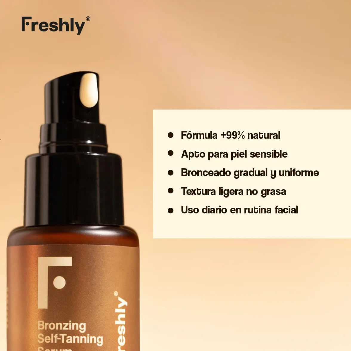 Freshly Cosmetics | Bronzing Self-Tanning Serum | Autobronceador Facial Natural | 30 ml | Sérum Facial para Bronceado Gradual y Uniforme
