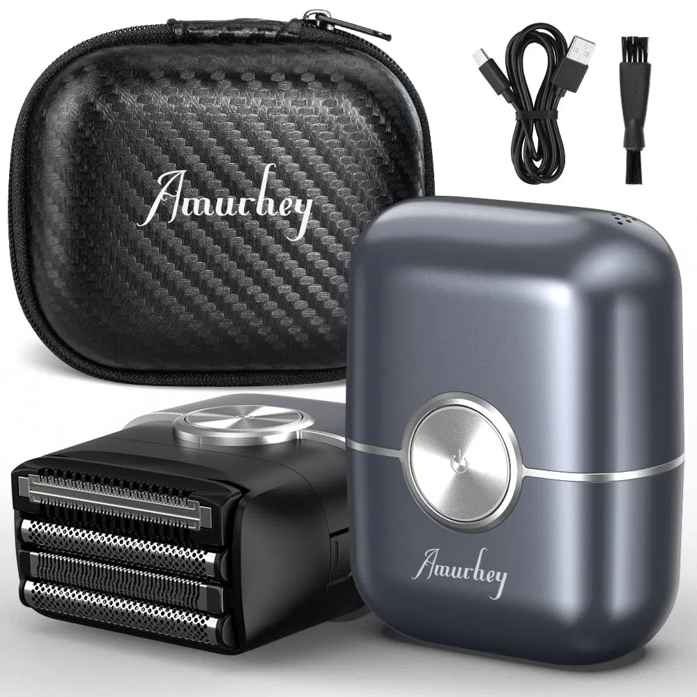 Mini Máquina de Afeitar Barba con Funda de viaje [2026 New] Afeitadora eléctrica íntima para hombre Húmedo y Seco, Afeitadoras eléctricas de láminas, 120 min de uso