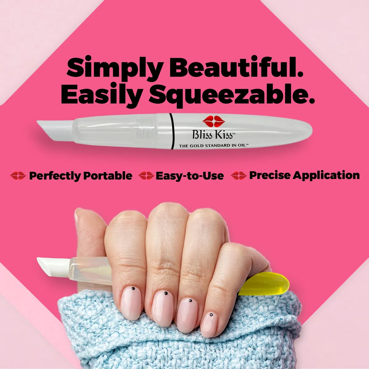 Bliss Kiss Refillable Empty Cuticle Squeeze Pen, perfect for holding Simply Pure Nail & Cuticle Oil - Single
