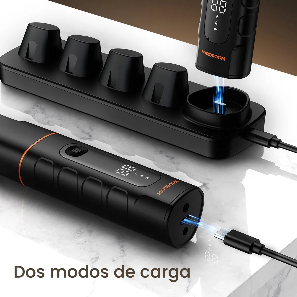 MAXGROOM Afeitadora Corporal Masculina 5 en 1, IPX6 Depiladora Corporal Hombre, Apto para Nariz, Barba, Cabello y Zonas íntimas, Cabezal de cuchilla magnético reemplazable, Fácil de limpiar