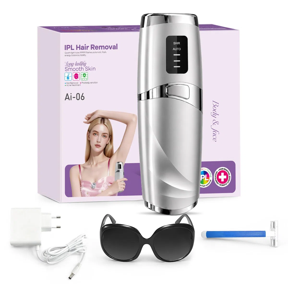 Depiladora Luz Pulsada, Depiladora Laser sin Dolor, 3 Niveles de Energía, 999,999 Flashes Laser Depilacion, Luz Pulsada Depilacion para Mujer y Hombre, Bikini, Axilas, Cara, Cuerpo