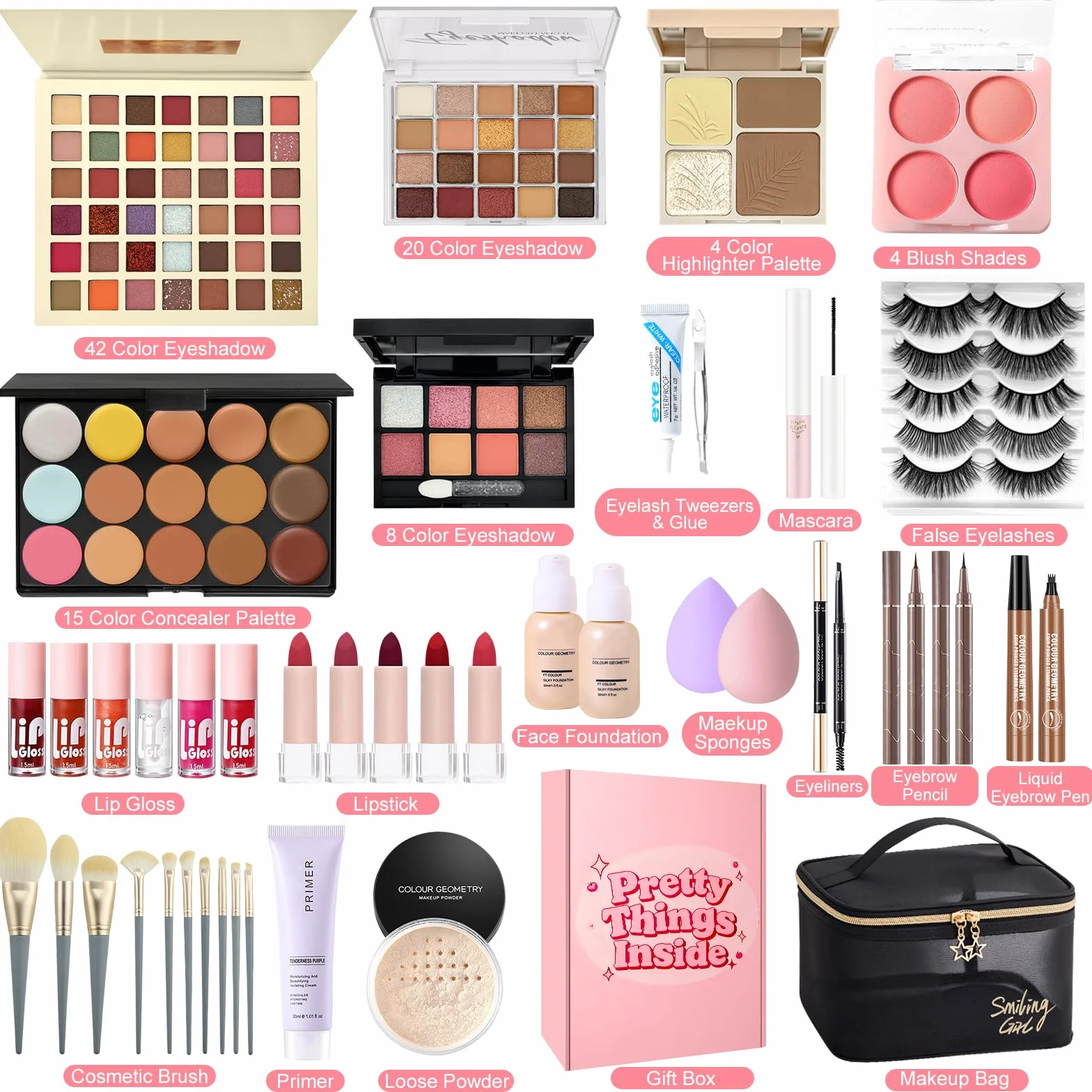 Kit Maquillaje Mujer, Set Regalo Maquillaje Adolescente, Kit de Estuche Maquillaje Profesional Completo con Paleta Sombras de Ojos Paleta de Corretores Contorno Fondo Mascara Brillo Labial Línea Ojos