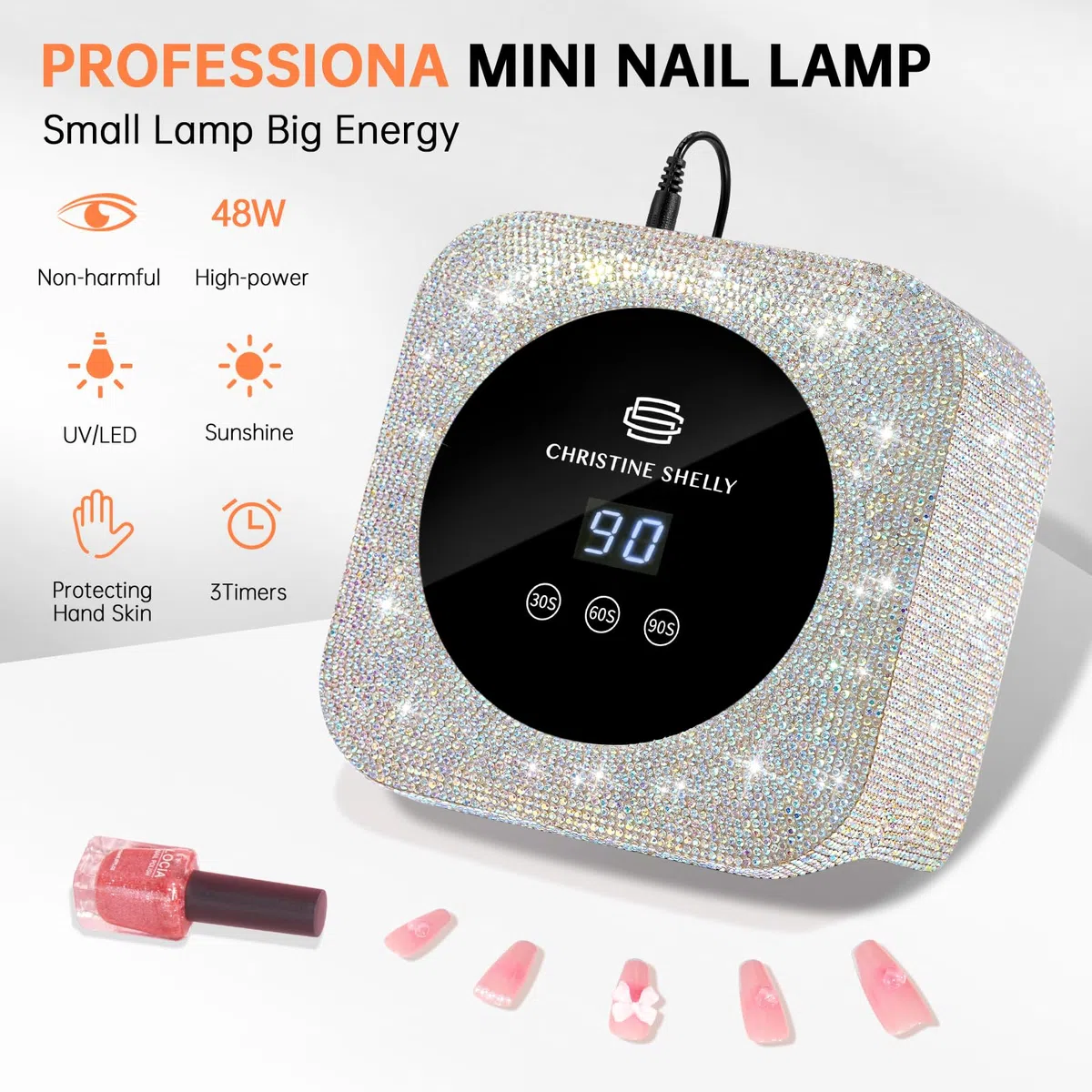 Lámpara Secadora de Uñas, CHRISTINE SHELLY Profesional LED UV Lampara Uñas de Gel, Curado Luz en 3 modos para tiempo 30s, 60s y 90s