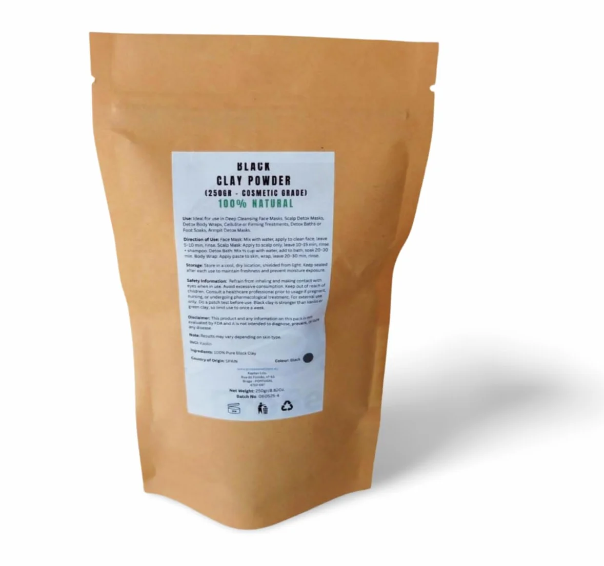 Activated Charcoal & Kaolin Clay Powder – 250g | Natural Detox Blend for Face Masks, Acne, Oily Skin, and DIY Skincare | Deep Pore Cleansing & Oil Control