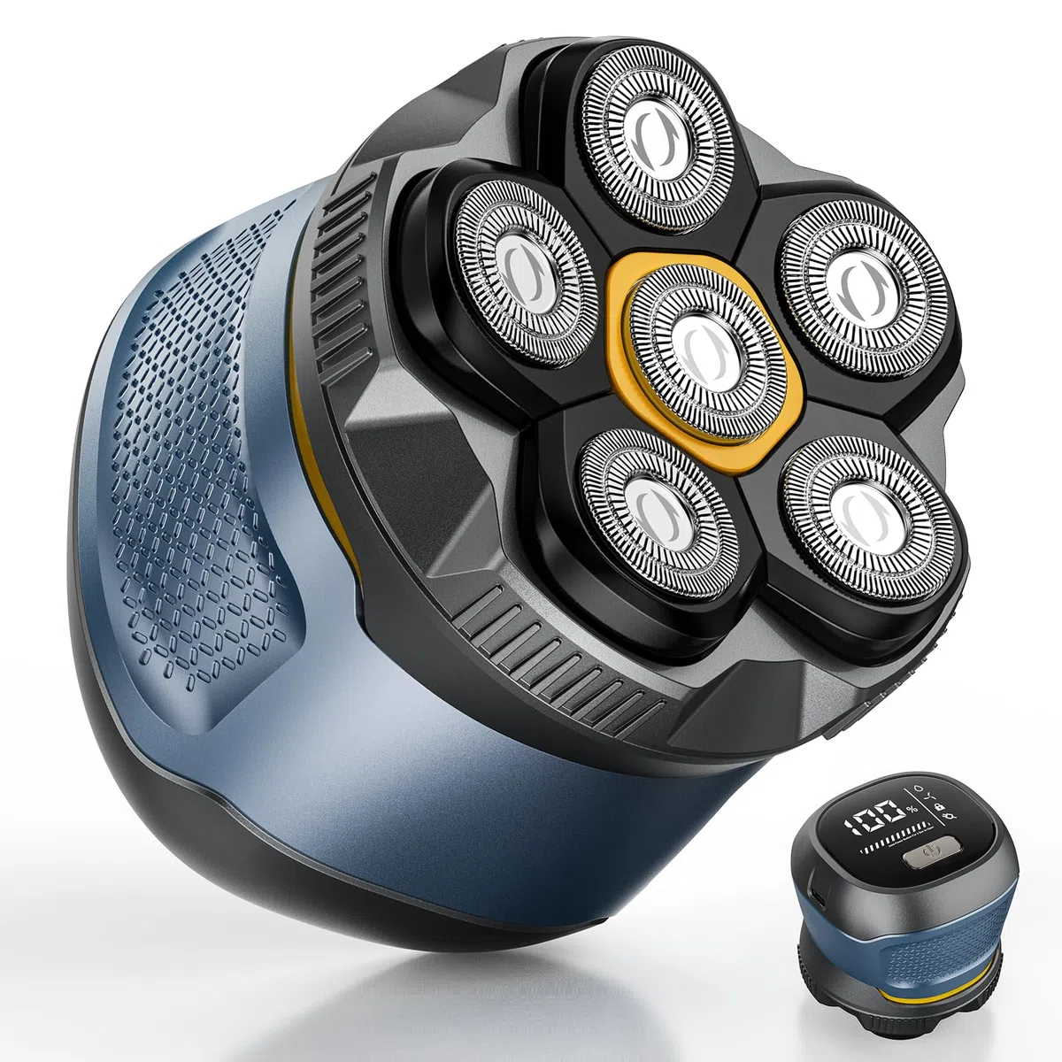 Afeitadora Cabeza Hombre, IPX7 Impermeable Maquina Afeitar Cabeza para Calvo, 6D Cabezales Magnéticos Maquinilla Afeitadora electrica hombre en Seco y Húmedo con Pantalla LED, USB-C