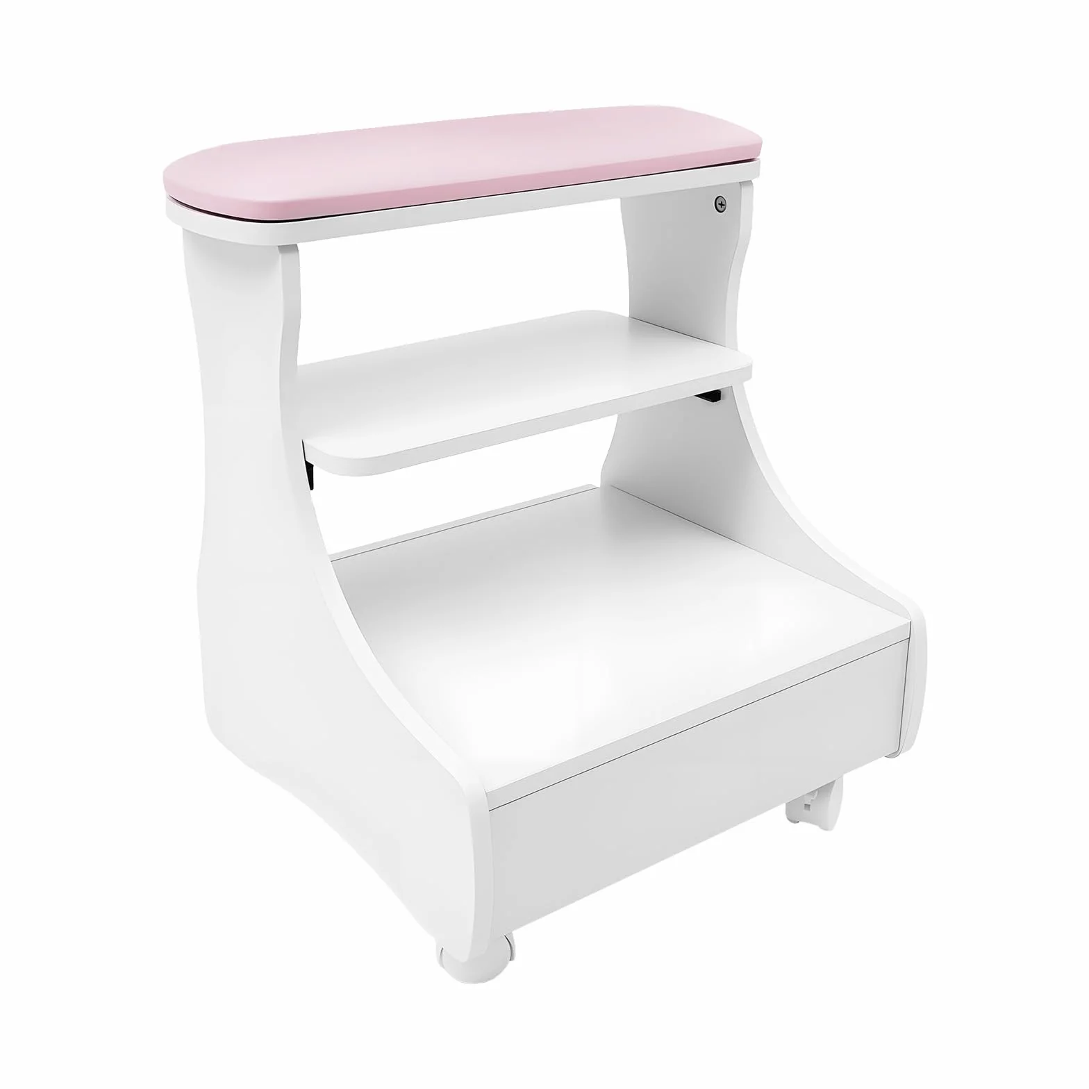 Carrito de Pedicura, Mueble Rodante para Manicura y Cuidado, Taburete de Cuatro Ruedas con Bandeja y Almacenamiento, con Reposapies, Ideal para Salón de Belleza, Spa y Uso Doméstico Profesional