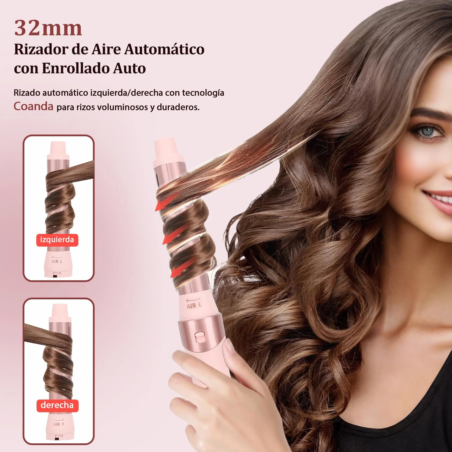 AraSyelon Multifunction Hair Styler 6 en 1 - Secador Profesional, Cepillo de Aire Caliente (25/32/48/68mm), Rizador Automático 32mm, Cepillo Alisador, 110,000 rpm, con Iones