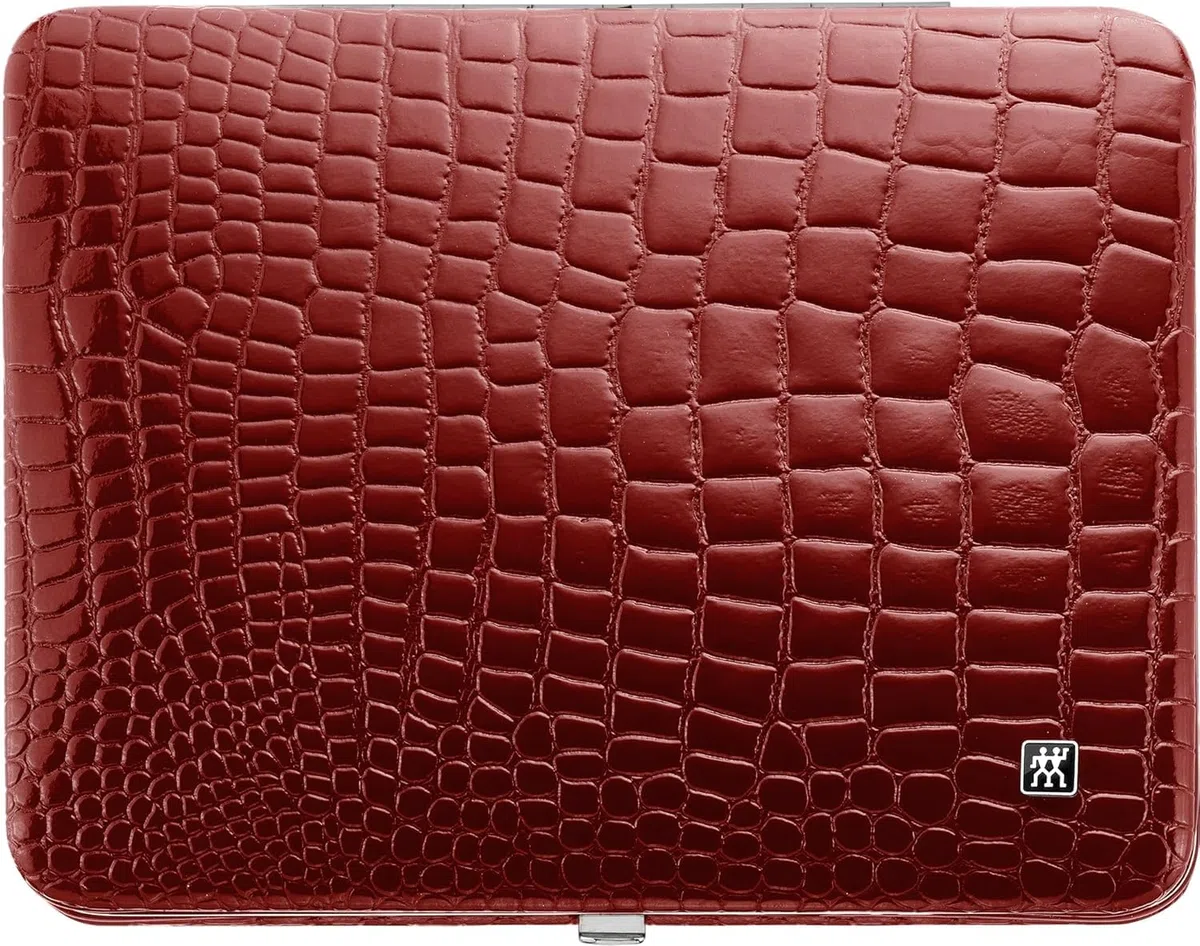 ZWILLING Set de manicura (10 piezas, set completo para uñas de manos y pies, estuche de piel auténtica con marco metálico), acero inoxidable pulido, edición cocodrilo, rojo