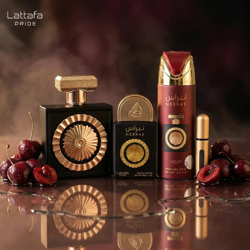 Lattafa Pride Nebras - Set de regalo de lujo para mujeres y hombres, frambuesa, cacao oscuro y vainilla, aroma largo y calmante