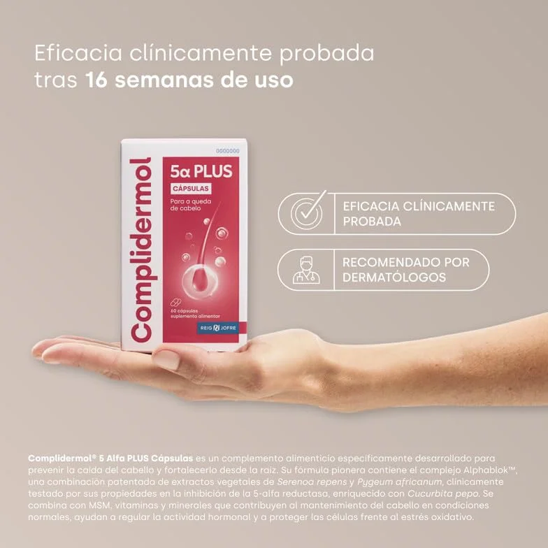 Complidermol® 5 Alfa PLUS Cápsulas | Fórmula pionera con Alphablok™ | Ayuda a prevenir la caída capilar | 60 cápsulas