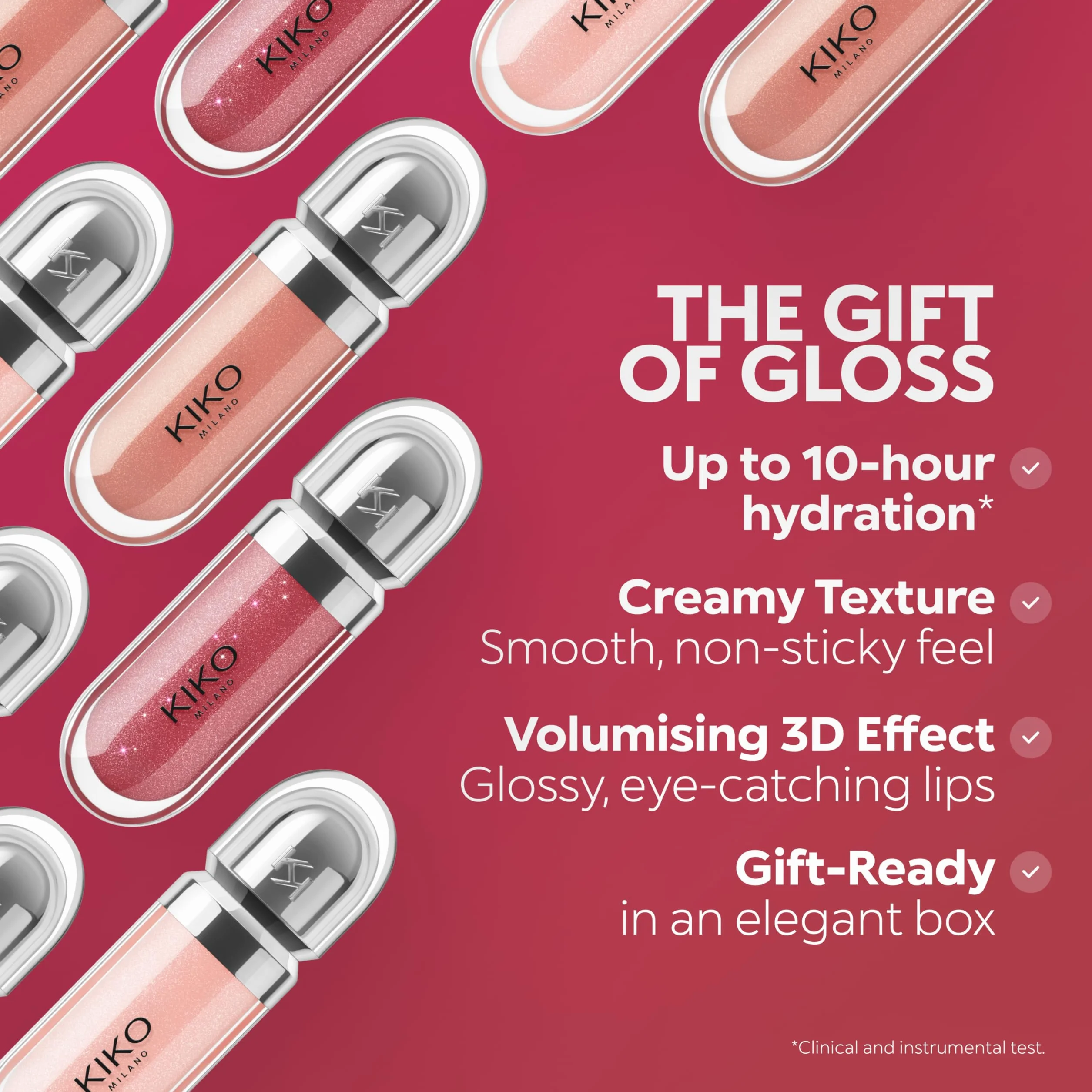 KIKO Milano Glossy Lip Set 03, Kit De Labios: 3 Brillos De Labios Hidratantes Efecto Volumen 3D
