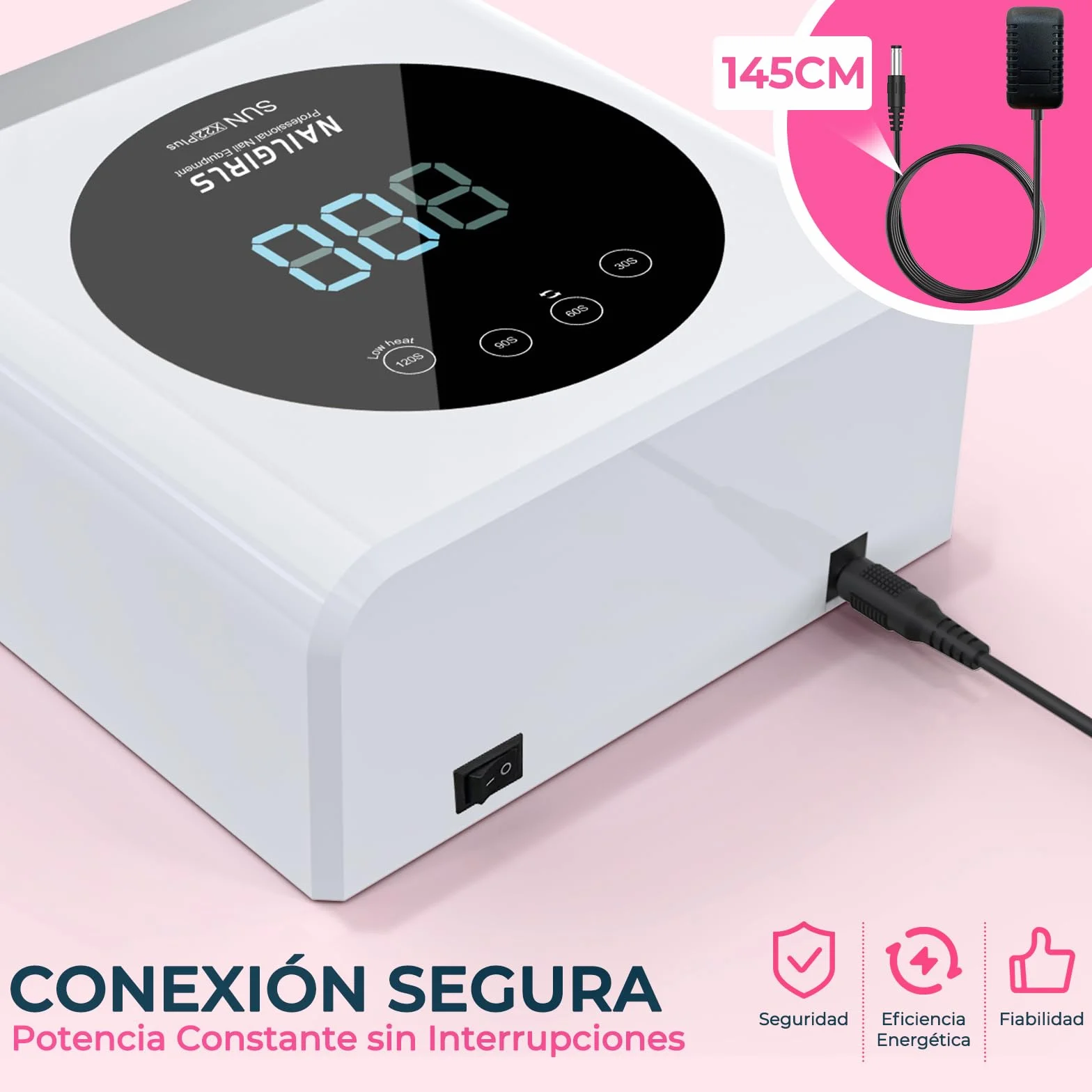 NAILGIRLS Lámpara LED UV Profesional, secador de uñas Rápido de 150 W para gel y esmalte regular, secador LED de gel de curado de esmalte de uñas con 4 ajustes de temporizador, sensor automático