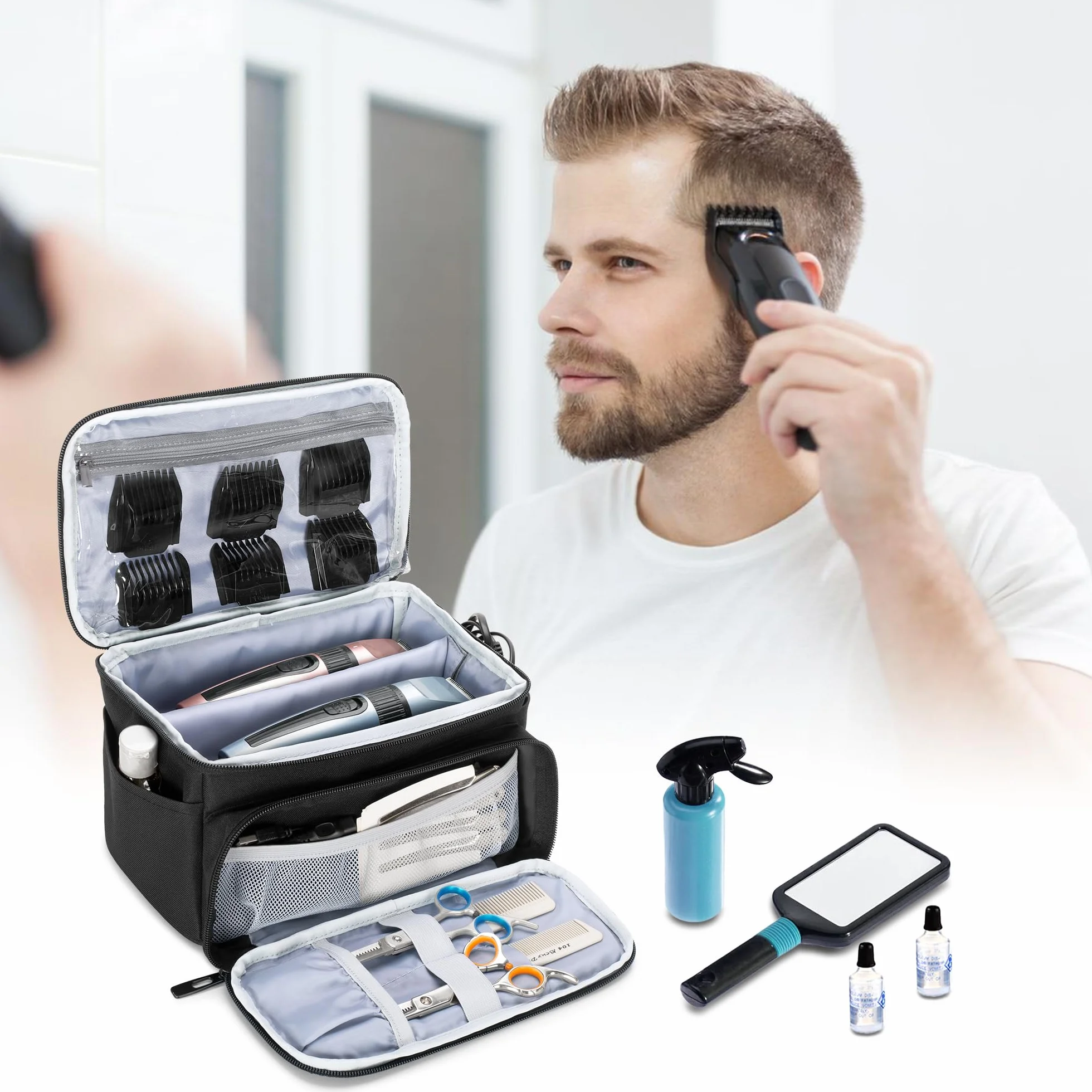 CURMIO Estuche Portátil para Cortapelos, Bolsa de Almacenaje Compatible con Andis, Hatteker, Oster Maquina Cortar Pelo y Otras Herramientas de Peluquería, Negro