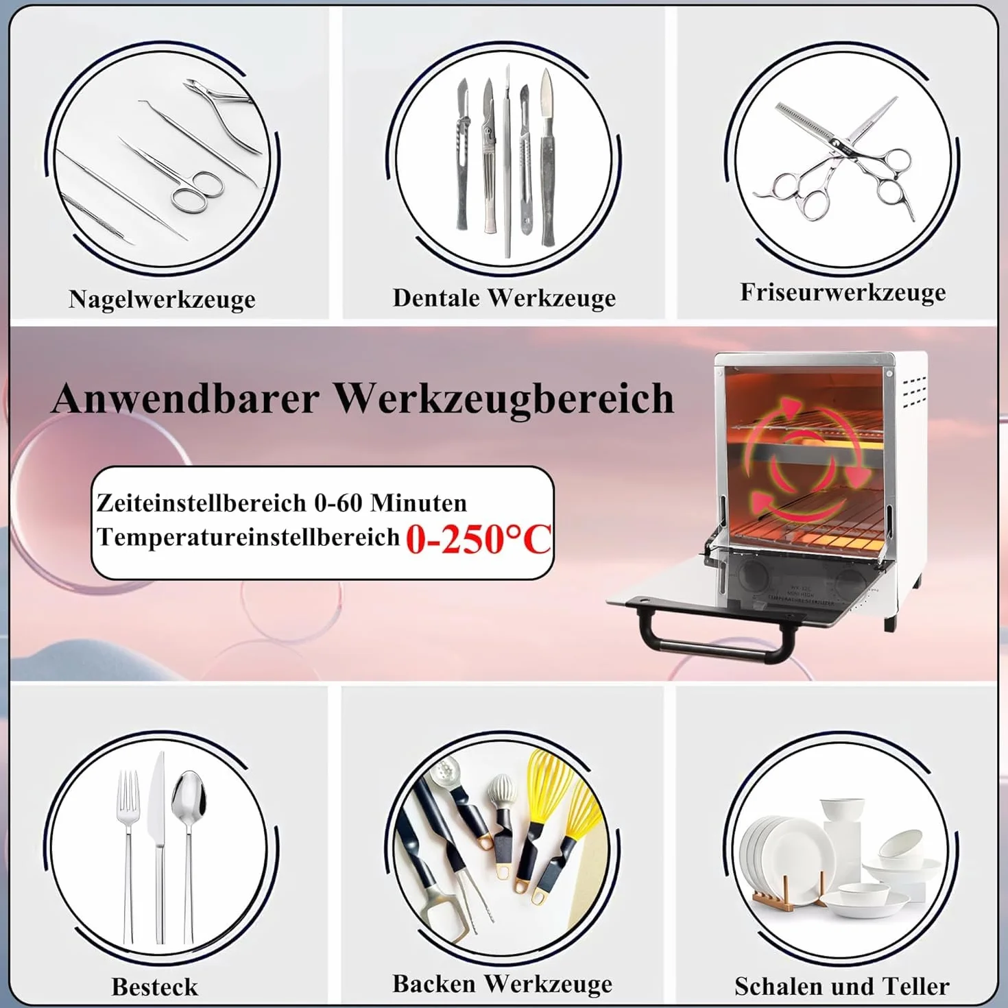Esterilizador de aire caliente C12, doble bandeja, esterilizador térmico, autoclave de infrarrojos a 250 grados, con control de temporizador, para clínicas dentales, salones de pedicura