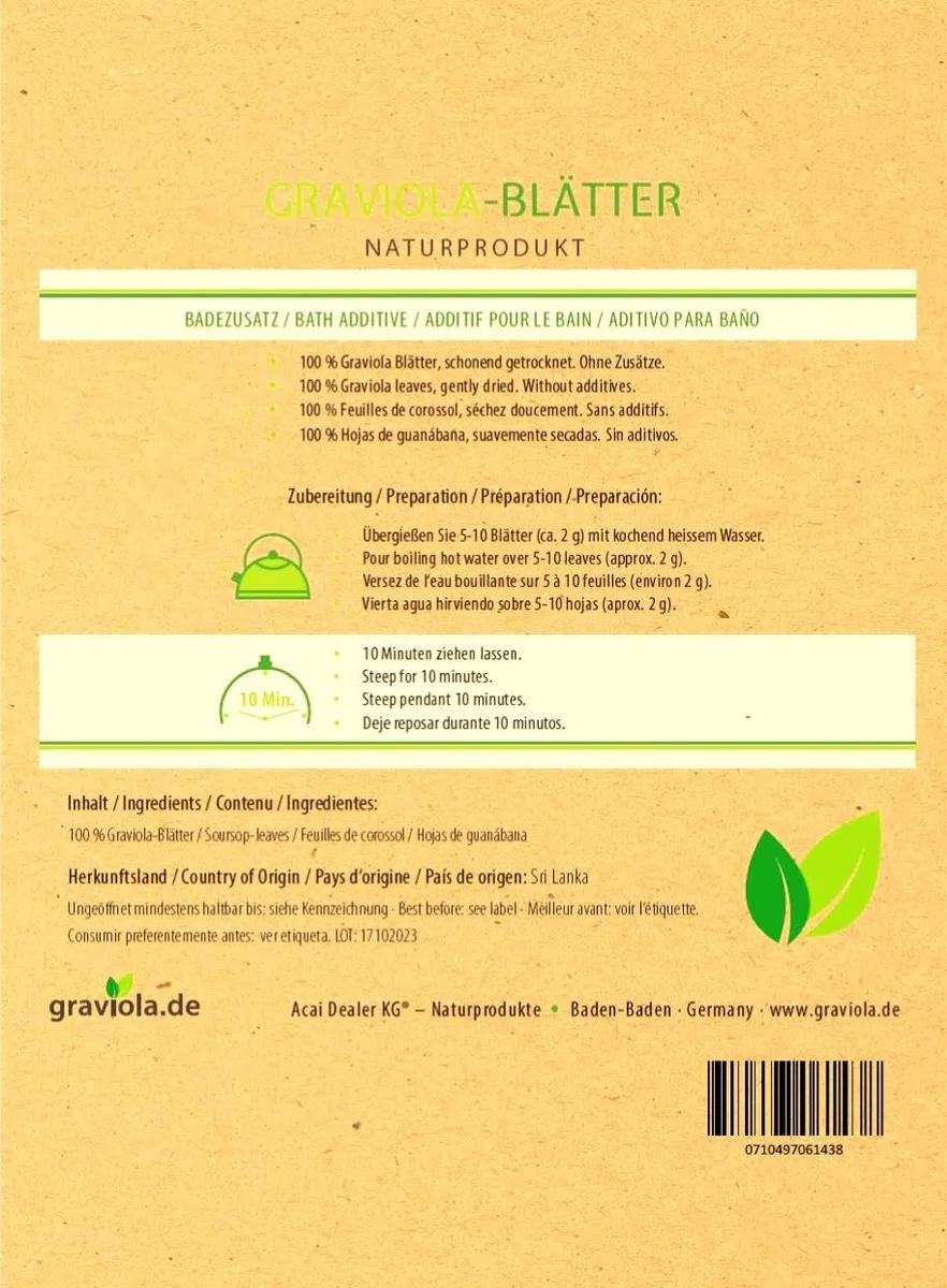 100% Guanábana 5 x 100 g - Nueva cosecha - Naturaleza - Sin pesticidas - Directamente del fabricante
