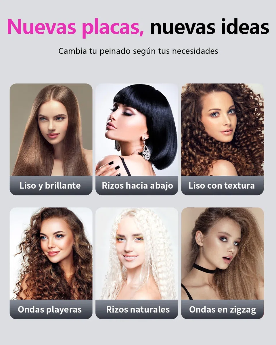 Plancha de crimpar, Beach Waves Plancha Ondas para Grandes Rizos con 4 Placas Intercambiables de CeráMica Rulos Ondulados Instantáneos Hair Straightener Fast Heating for All Hair Types
