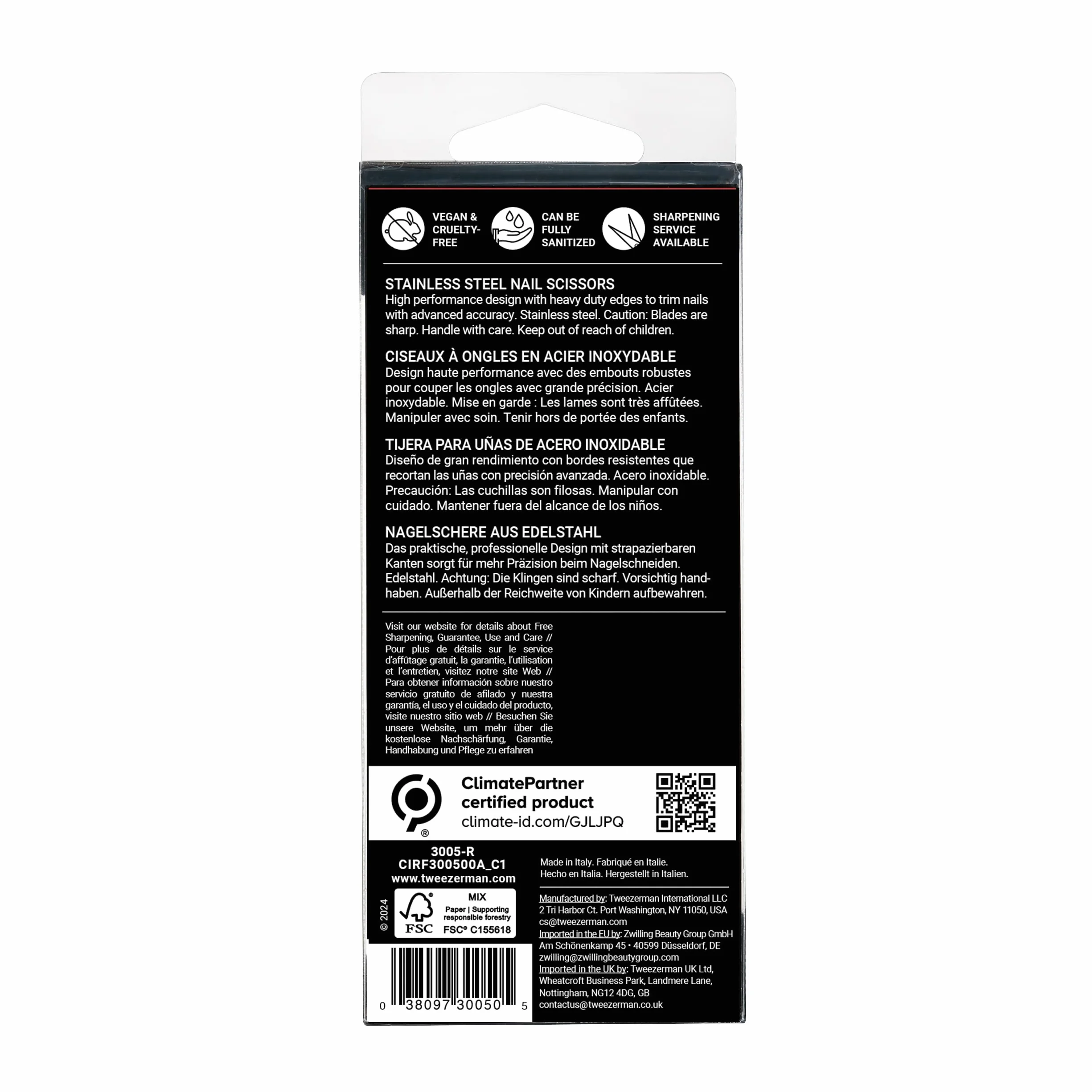 Tweezerman 3005-R - Tijera de uñas de acero inoxidable para manicura y pedicura