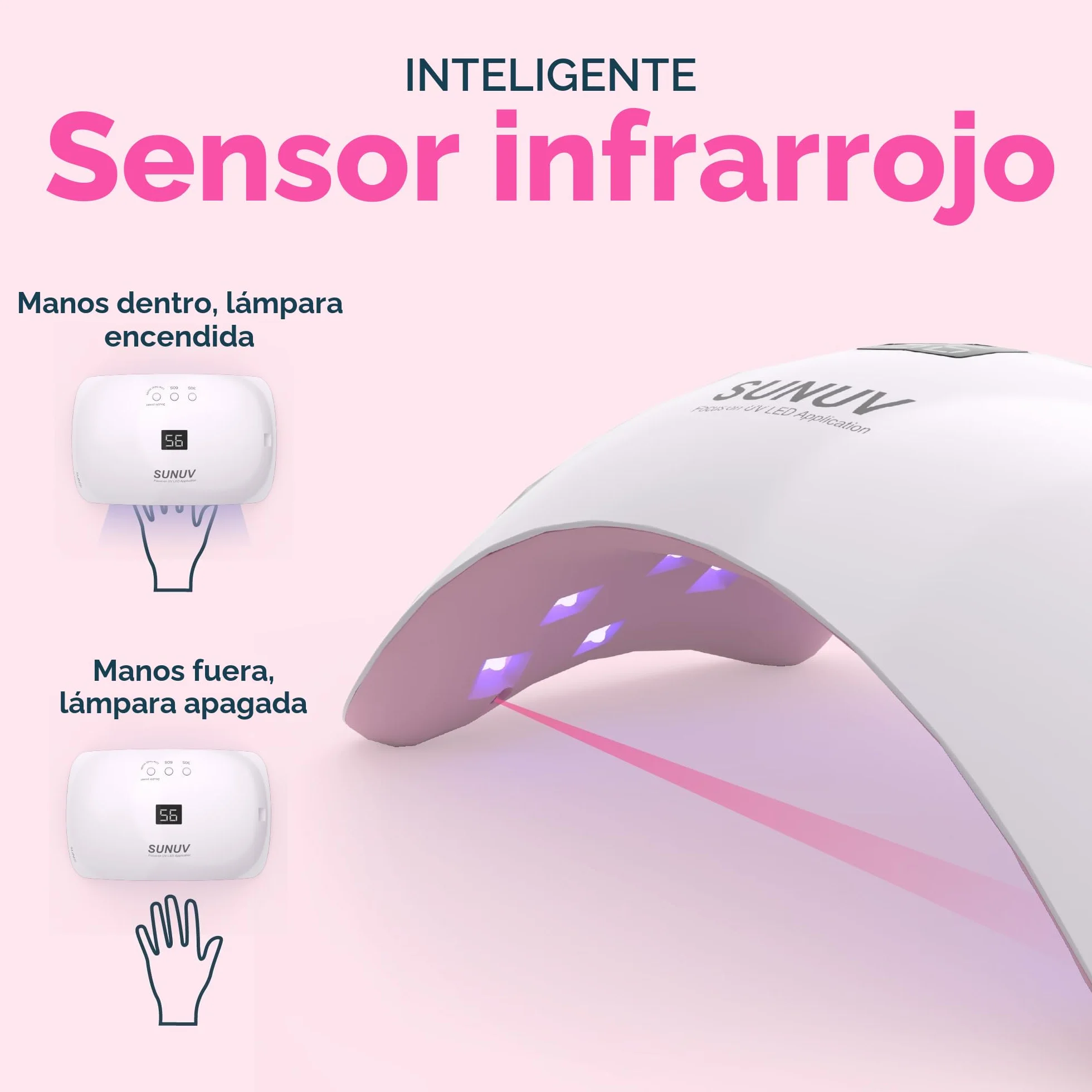 SUNUV Lámpara LED Uñas Lámpara de Uñas Secador de Uñas Rosa con Sensor de Inicio Automático, Pantalla LCD y Temporizador de 30/60/99s