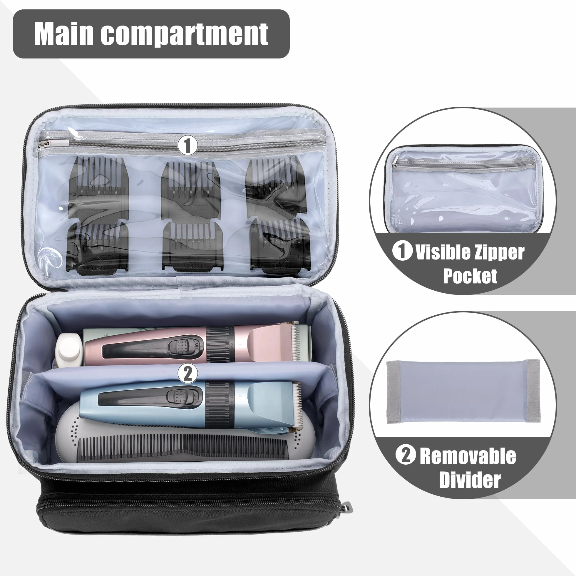 CURMIO Estuche Portátil para Cortapelos, Bolsa de Almacenaje Compatible con Andis, Hatteker, Oster Maquina Cortar Pelo y Otras Herramientas de Peluquería, Negro