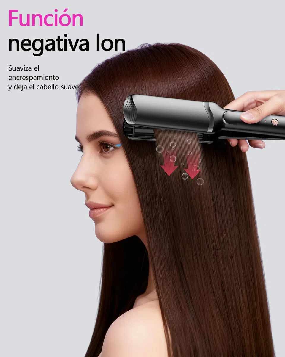 Plancha de crimpar, Beach Waves Plancha Ondas para Grandes Rizos con 4 Placas Intercambiables de CeráMica Rulos Ondulados Instantáneos Hair Straightener Fast Heating for All Hair Types