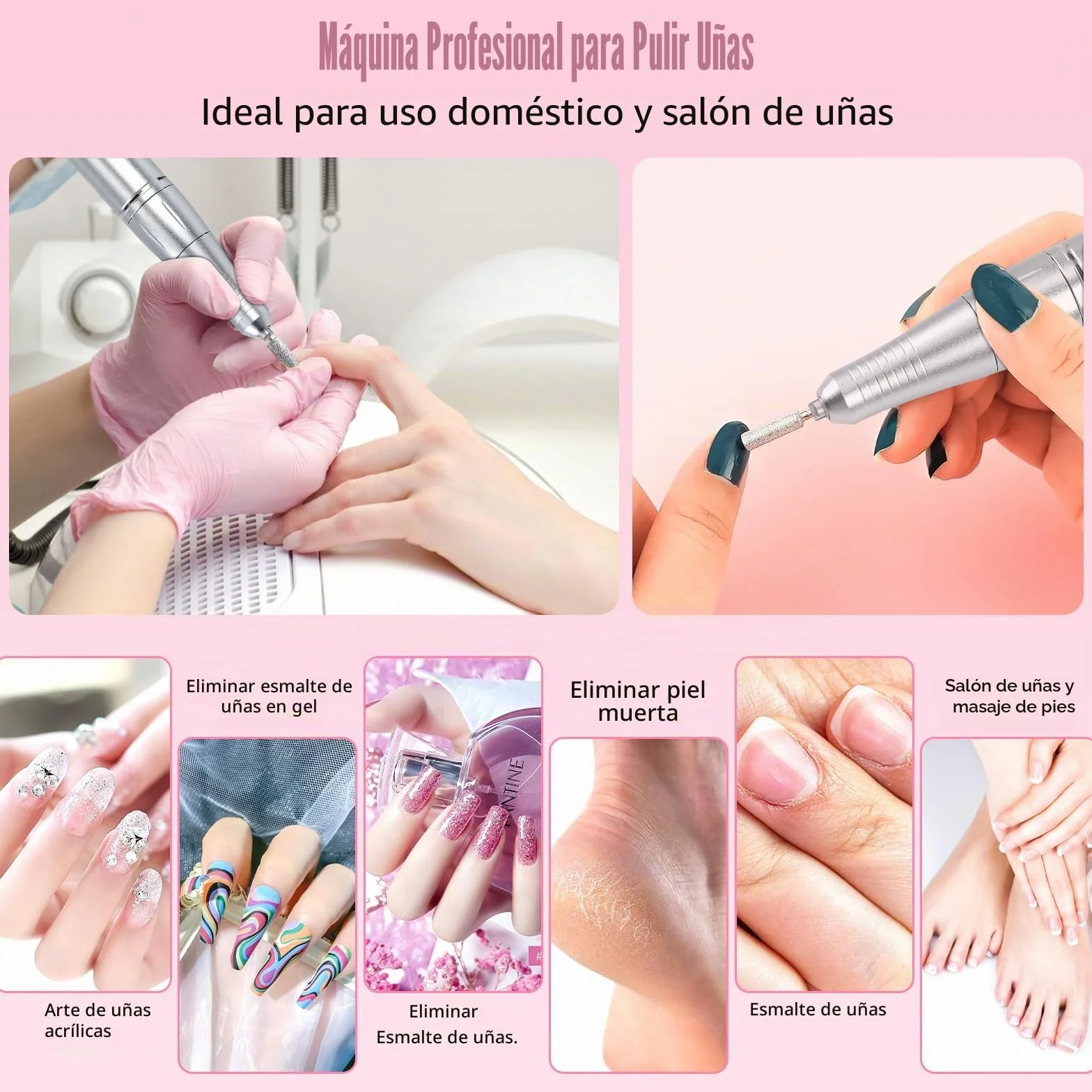 Torno Para Uñas Profesional 45000 Rpm, 12 En 1 Lima Uñas Electrica, Con Velocidad Ajustable, Recargable, Portátil, Para Uña De Gel Y Acrílicas, Manicura Y Pedicura,Salón Y Uso Doméstico
