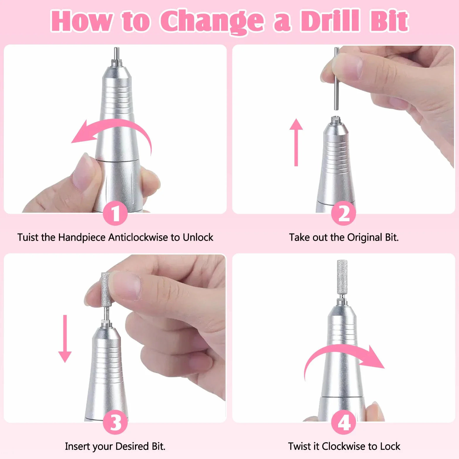 Torno Para Uñas Profesional 45000 Rpm, 12 En 1 Lima Uñas Electrica, Con Velocidad Ajustable, Recargable, Portátil, Para Uña De Gel Y Acrílicas, Manicura Y Pedicura,Salón Y Uso Doméstico